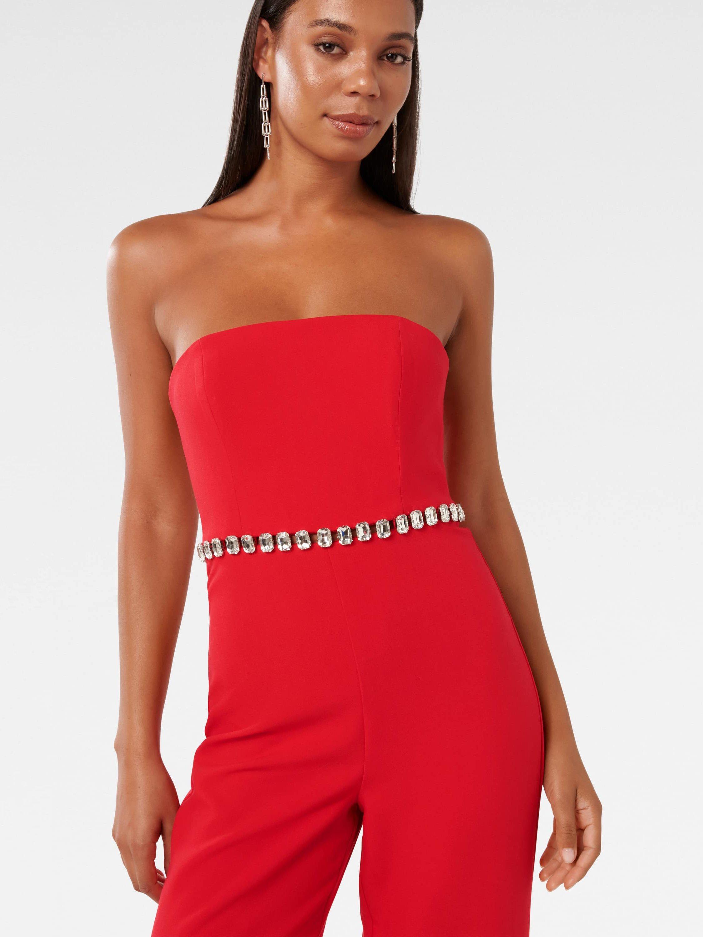 Product image 4 of 4, which shows Forever New Ari Embellished Jumpsuit, Red, 4