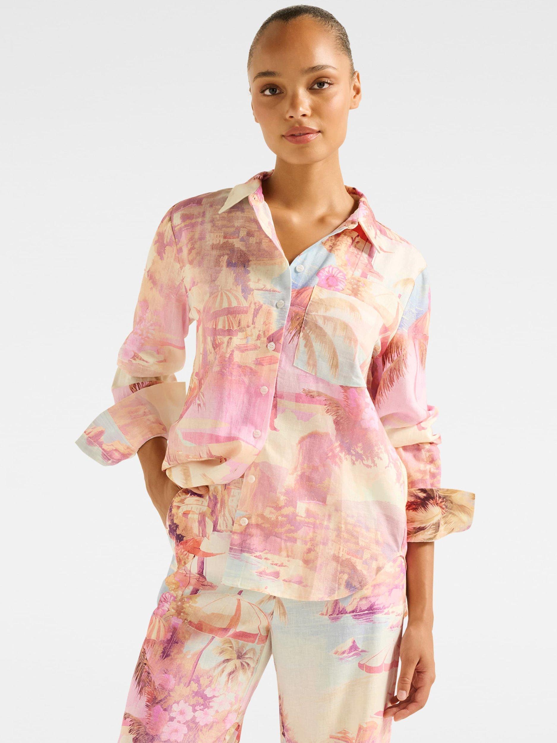Product image 1 of 5, which shows Forever New Lydia Oversized Linen Rich Shirt, Pink/Multi, 4