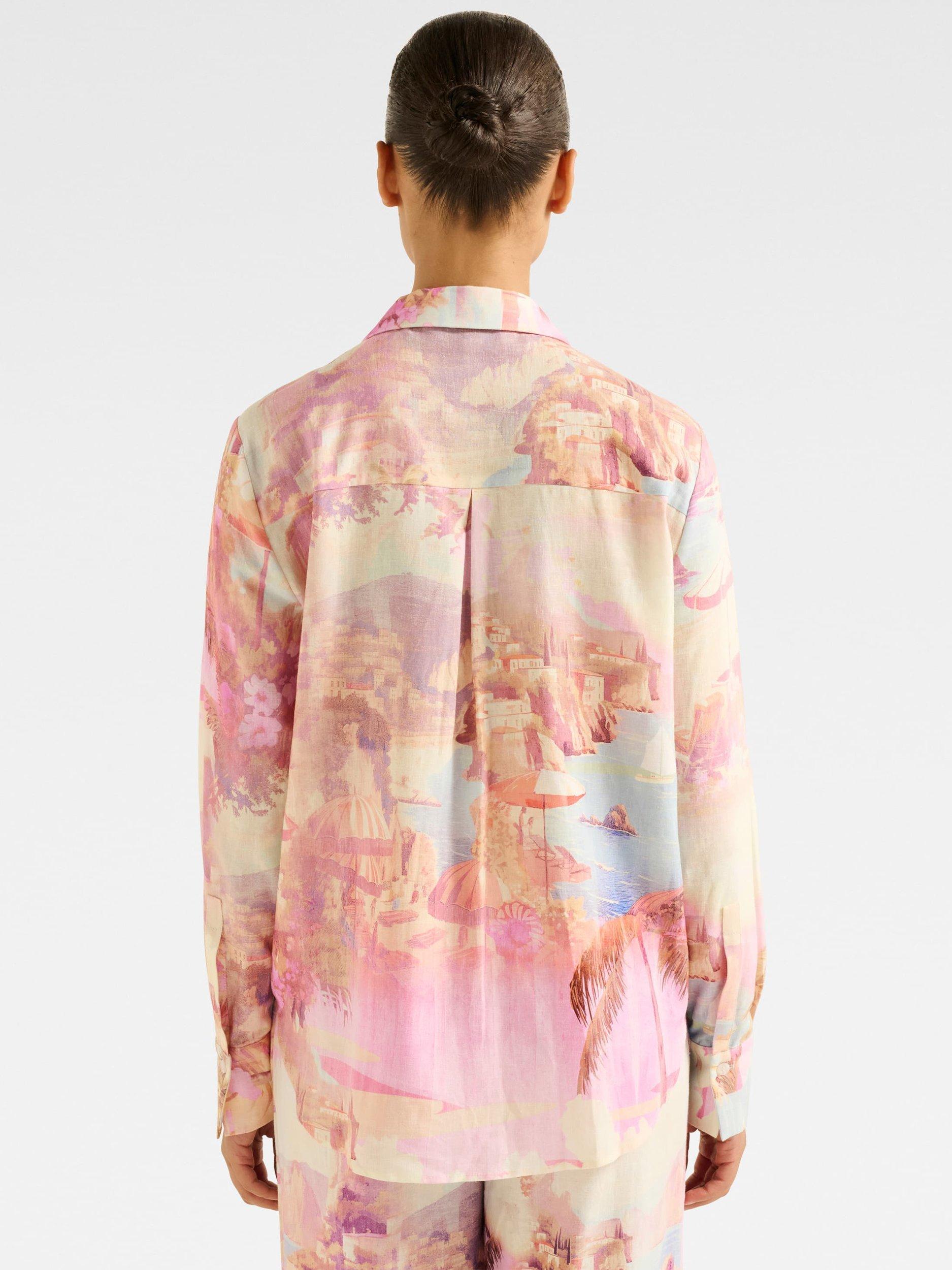 Product image 2 of 5, which shows Forever New Lydia Oversized Linen Rich Shirt, Pink/Multi, 4