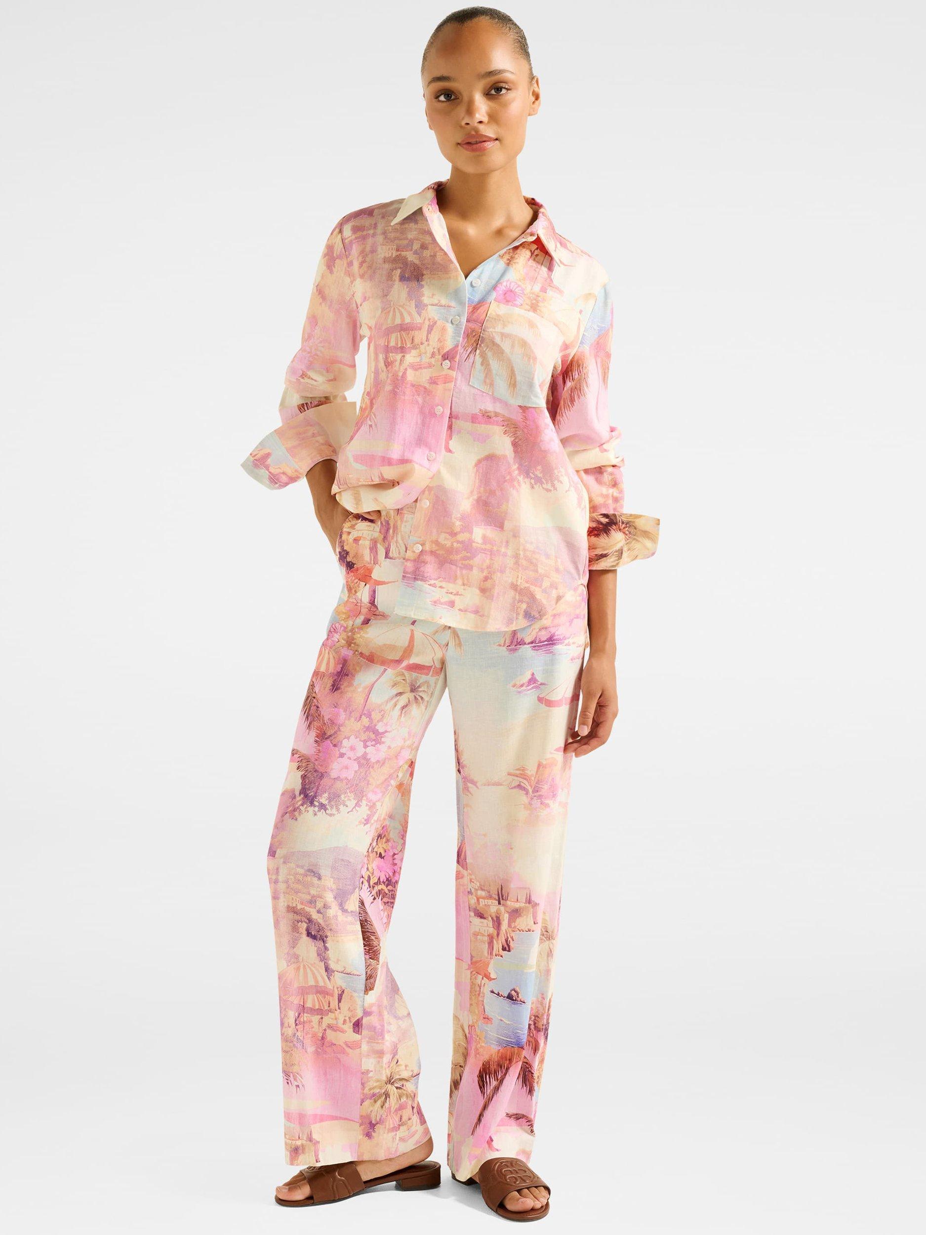 Product image 5 of 5, which shows Forever New Lydia Oversized Linen Rich Shirt, Pink/Multi, 4