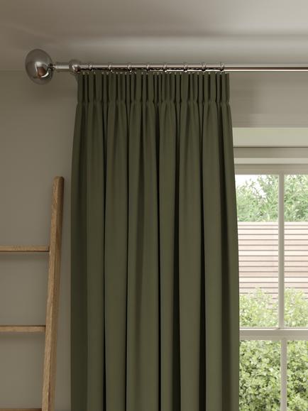 John Lewis Pure Cotton Pair Lined Pencil Pleat Curtains, Avocado Green