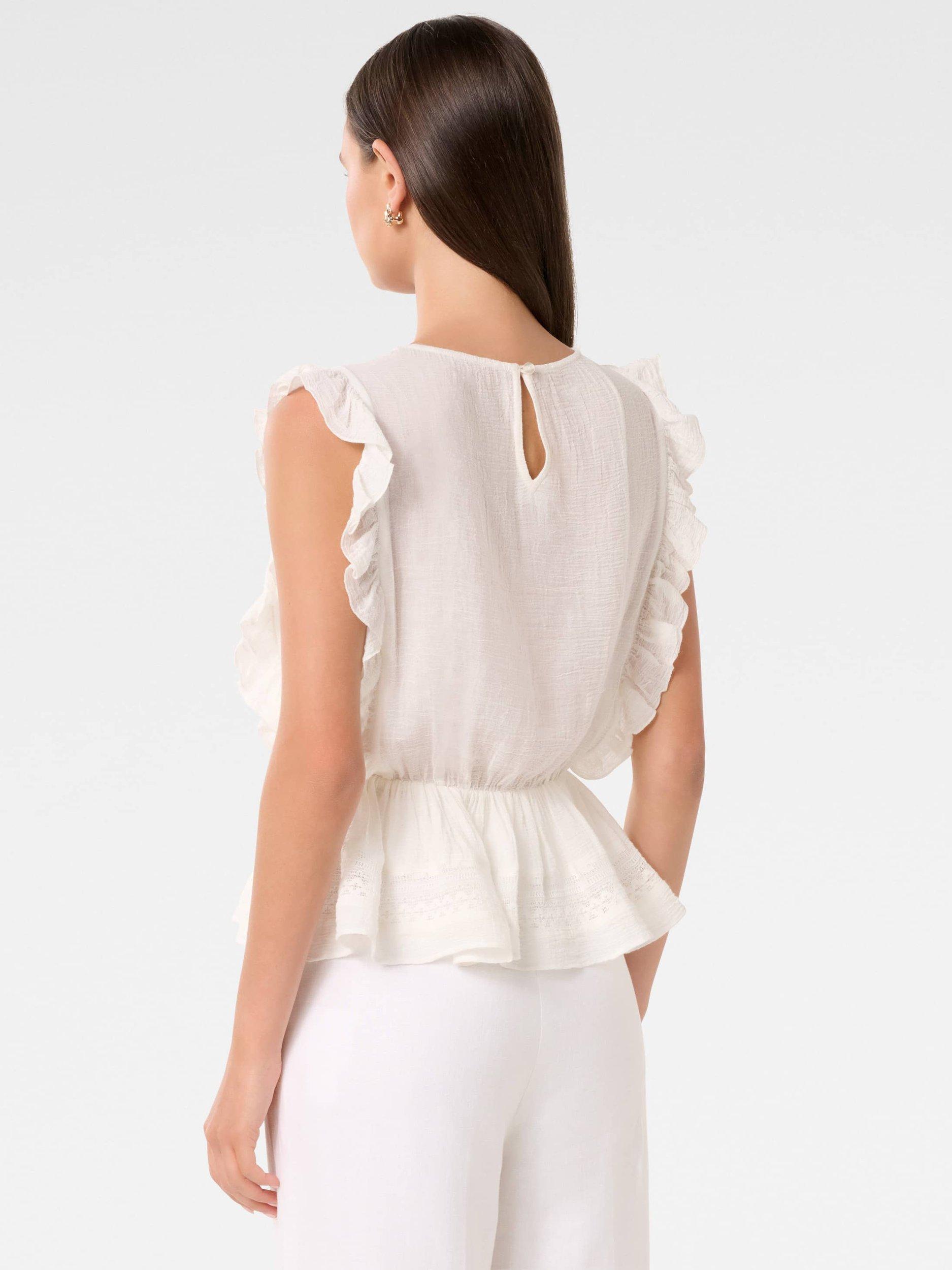 Product image 2 of 5, which shows Forever New Rose Ruffle Sleeve Top, Porcelain, 4