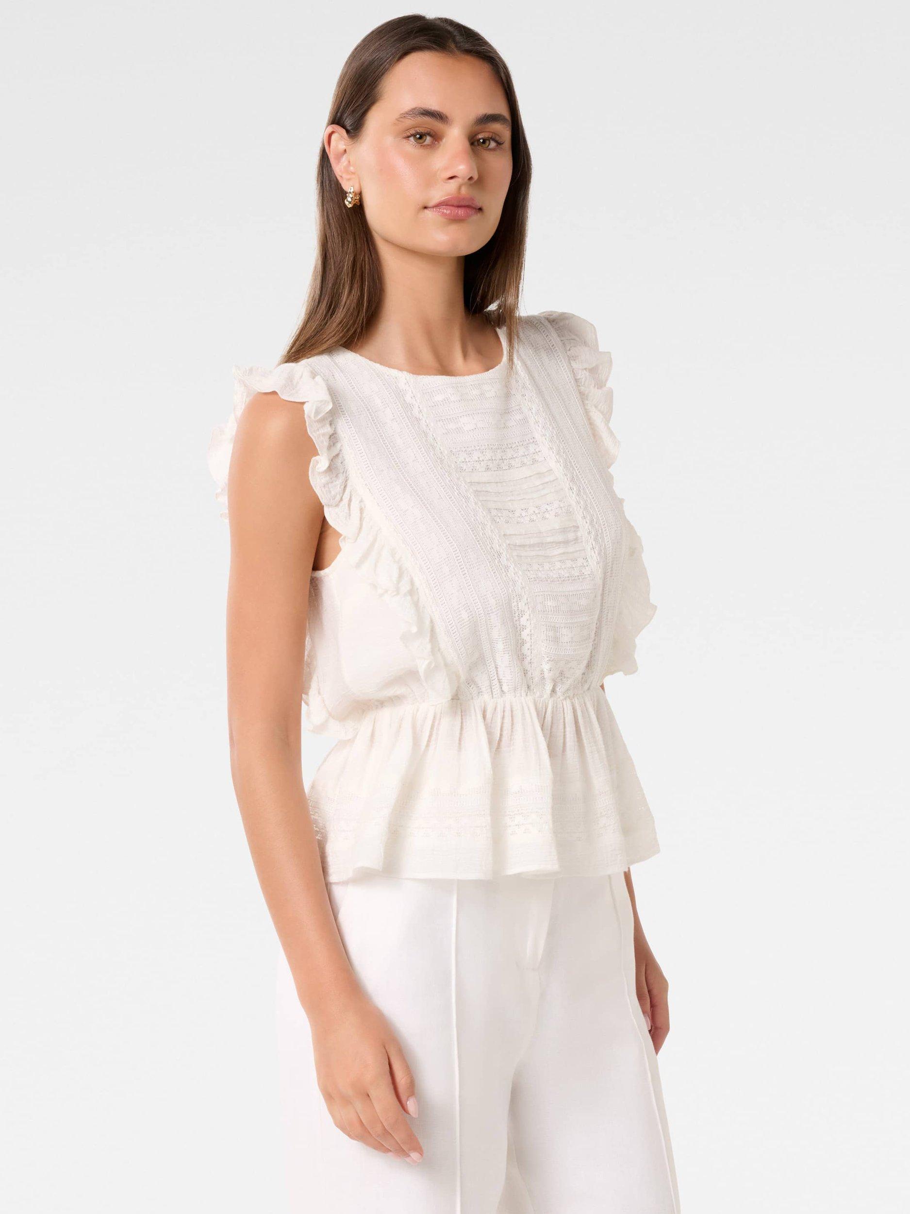 Product image 3 of 5, which shows Forever New Rose Ruffle Sleeve Top, Porcelain, 4