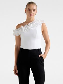 Forever New Sadie Tipped Shoulder Ruffle Top, Porcelain, Porcelain