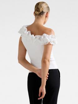 Forever New Sadie Tipped Shoulder Ruffle Top, Porcelain - view 2, Porcelain