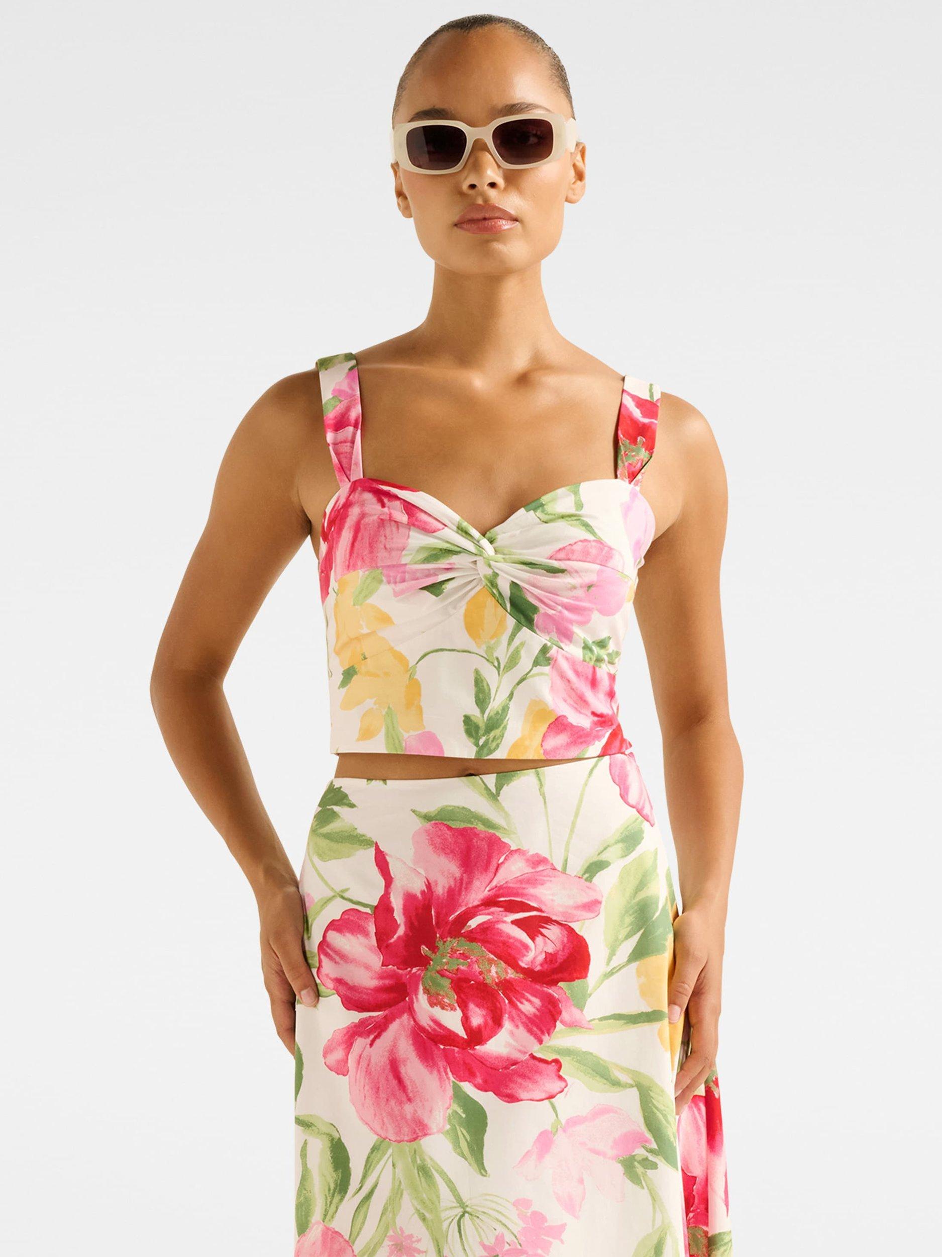 Product image 1 of 5, which shows Forever New Talia Floral Twist Bustier, Light Lyell, 4