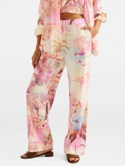 Forever New Miley Linen Blend Wide Leg Trousers, Pink/Multi, Pink/Multi