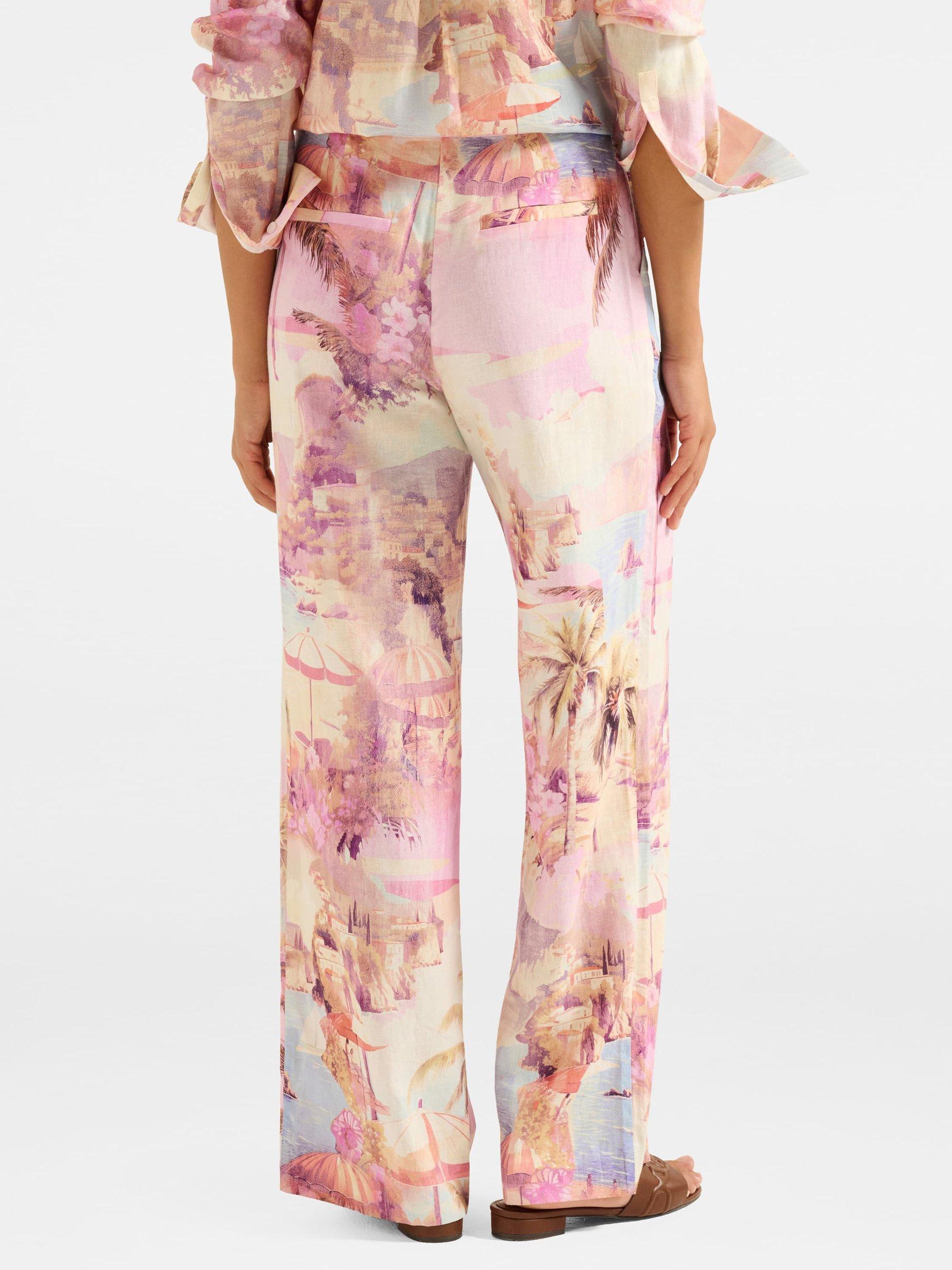 Product image 2 of 5, which shows Forever New Miley Linen Blend Wide Leg Trousers, Pink/Multi, 4