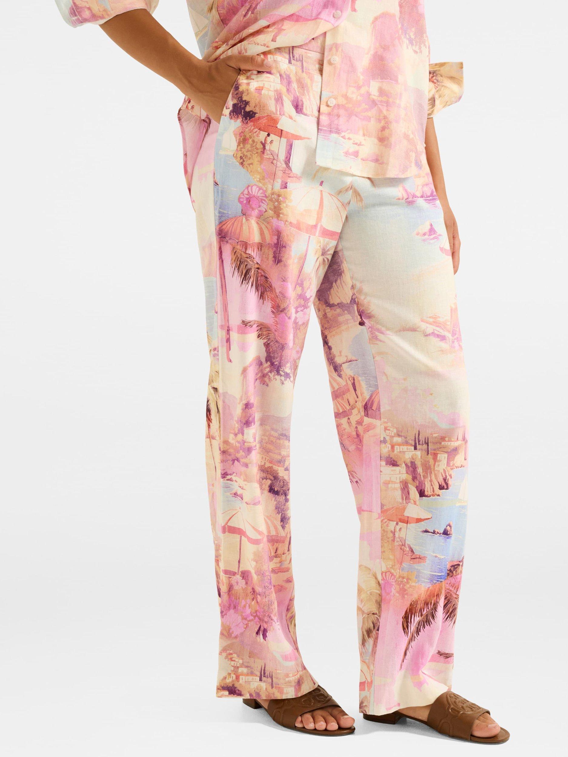 Product image 3 of 5, which shows Forever New Miley Linen Blend Wide Leg Trousers, Pink/Multi, 4