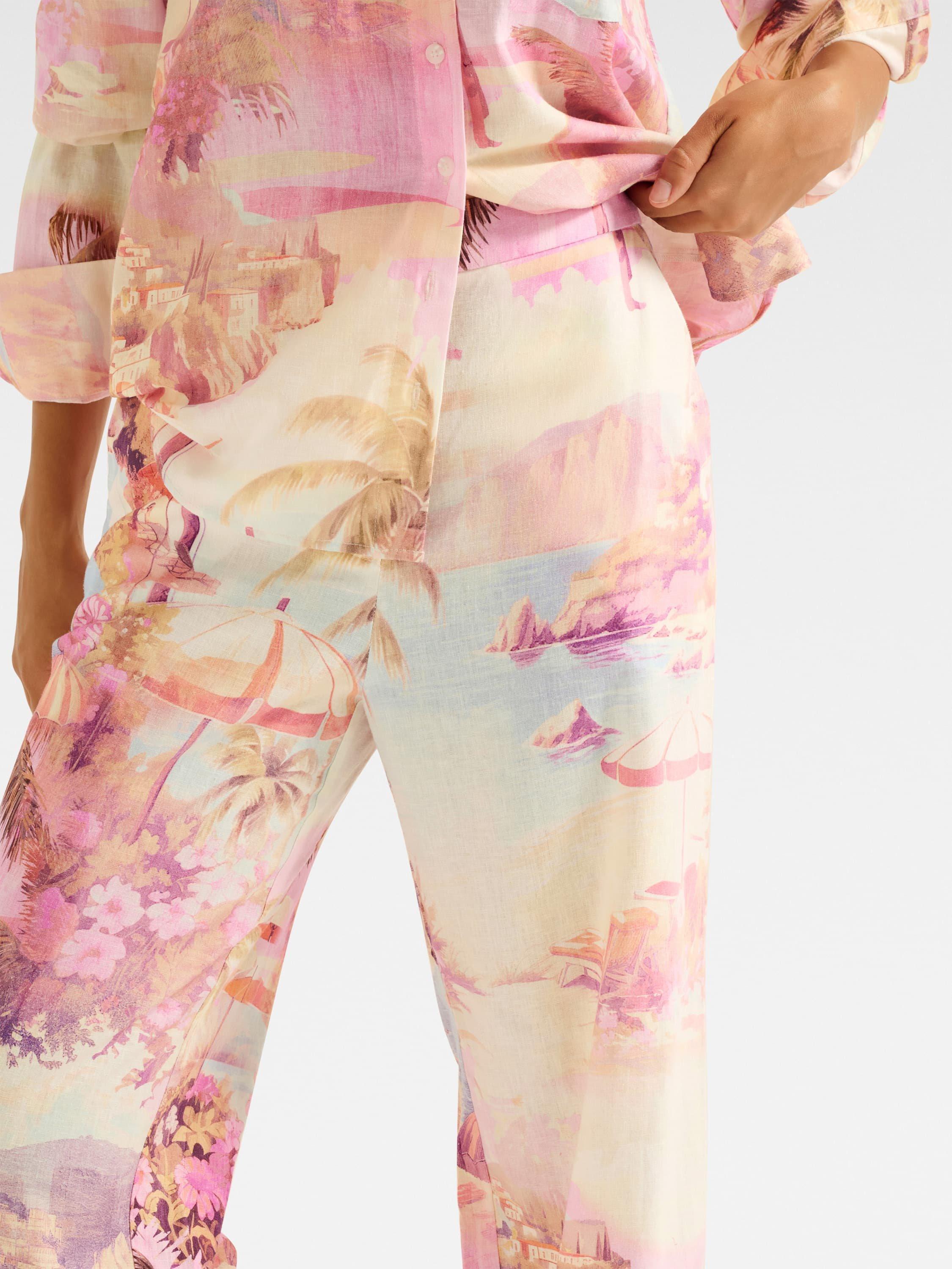 Product image 4 of 5, which shows Forever New Miley Linen Blend Wide Leg Trousers, Pink/Multi, 4