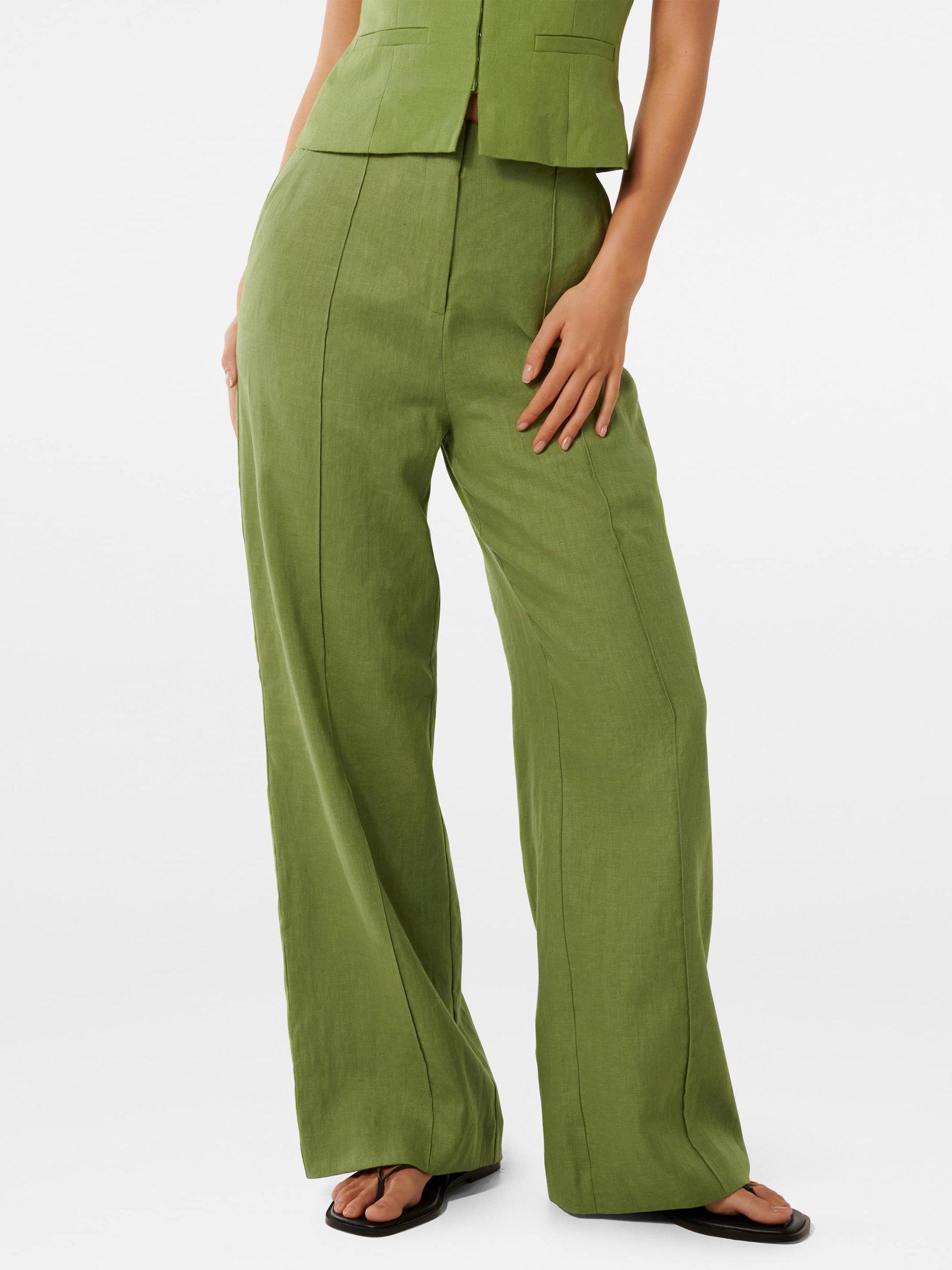 Product image 1 of 5, which shows Forever New Posey Wide Leg Pure Linen Trousers, Green, 4