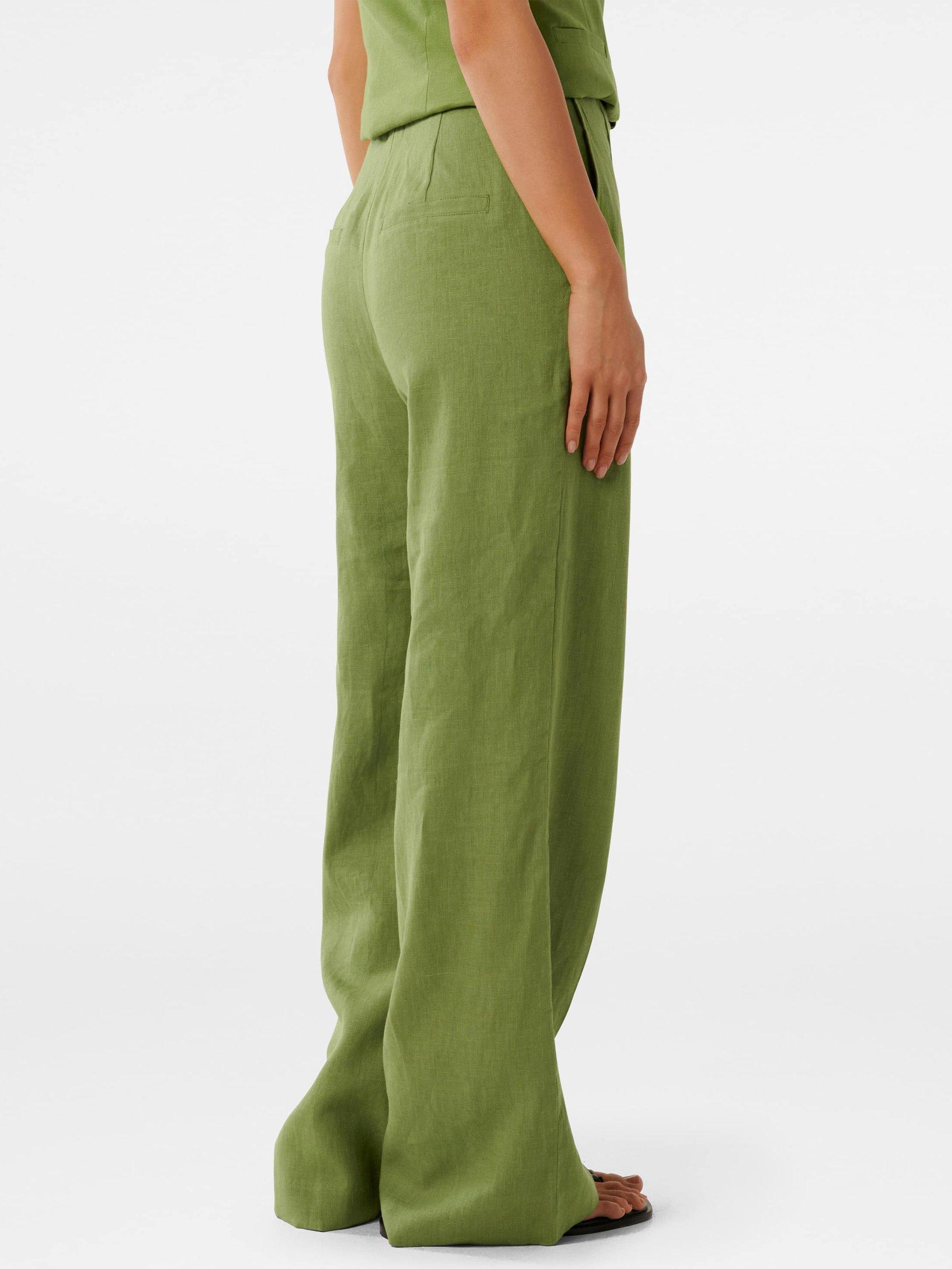 Product image 2 of 5, which shows Forever New Posey Wide Leg Pure Linen Trousers, Green, 4