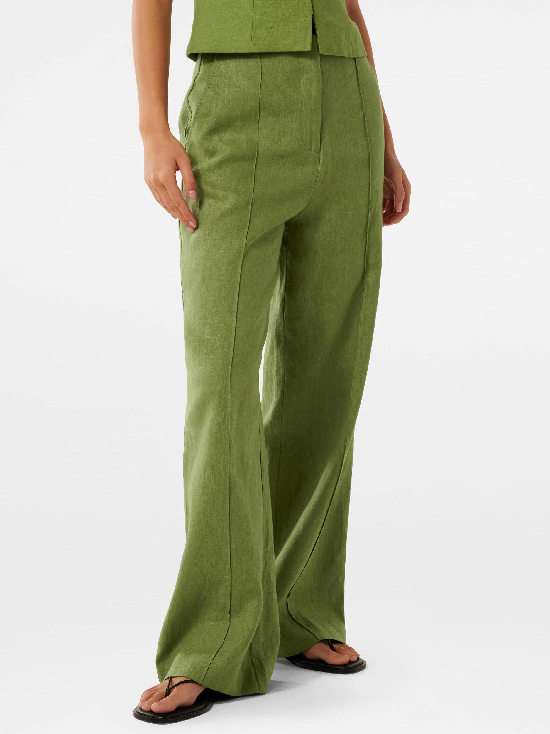 Product image 3 of 5, which shows Forever New Posey Wide Leg Pure Linen Trousers, Green, 4
