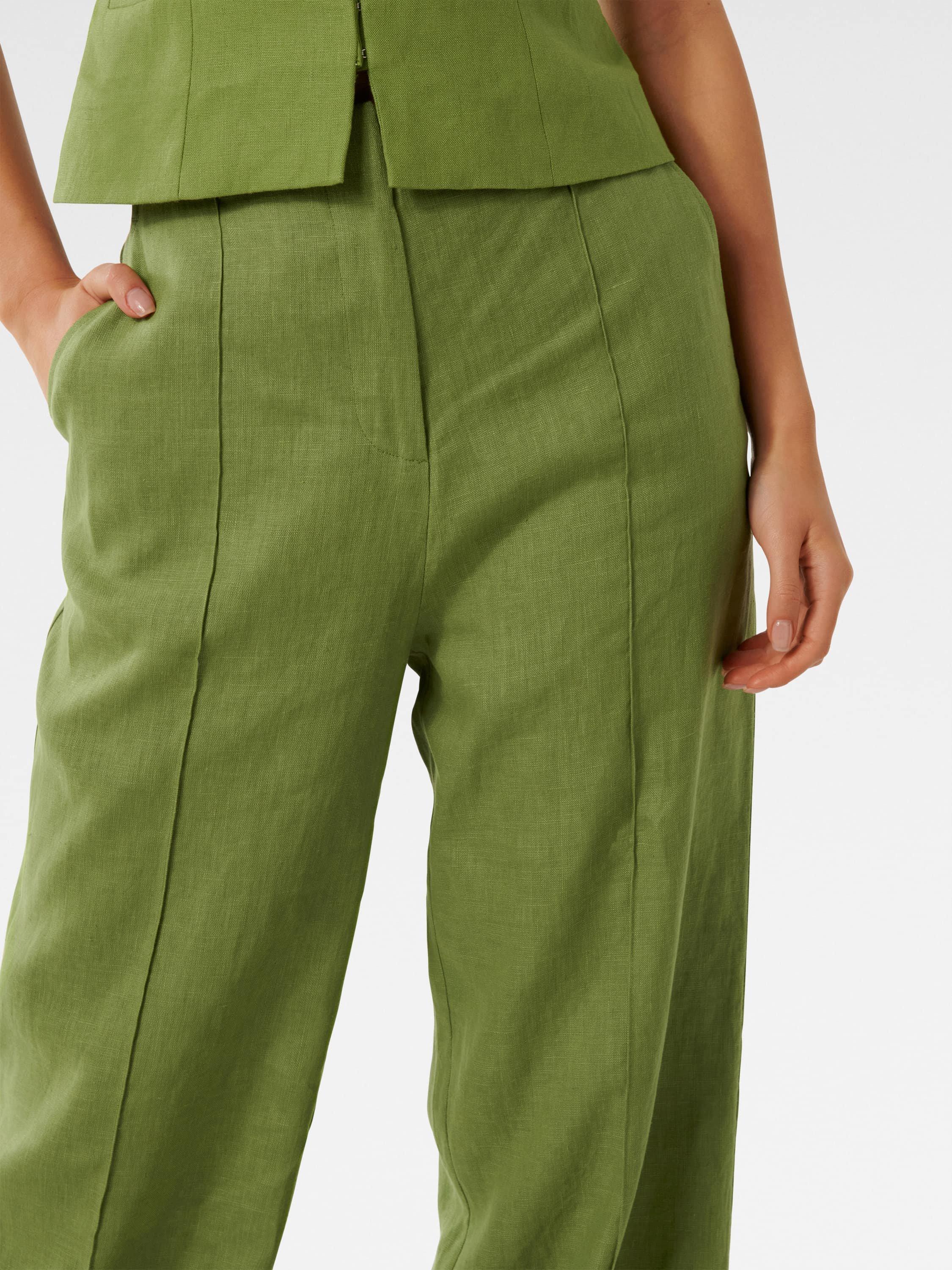 Product image 4 of 5, which shows Forever New Posey Wide Leg Pure Linen Trousers, Green, 4