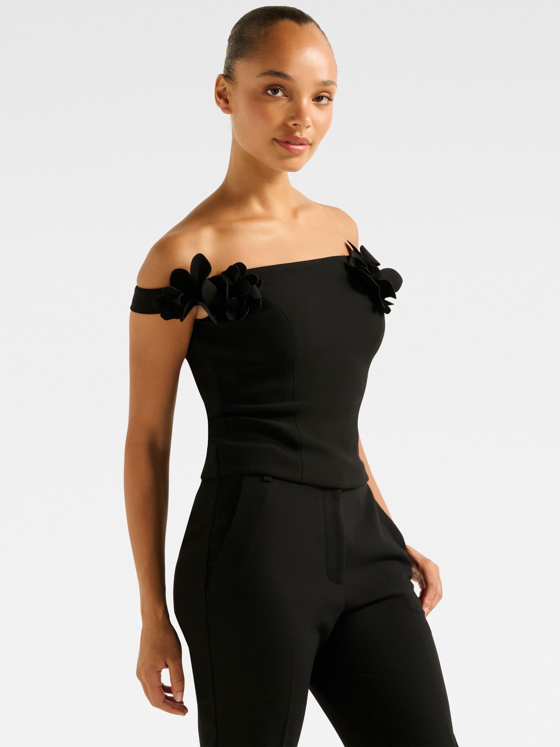 Product image 3 of 5, which shows Forever New Faye Applique Bardot Neck Top, Black, L