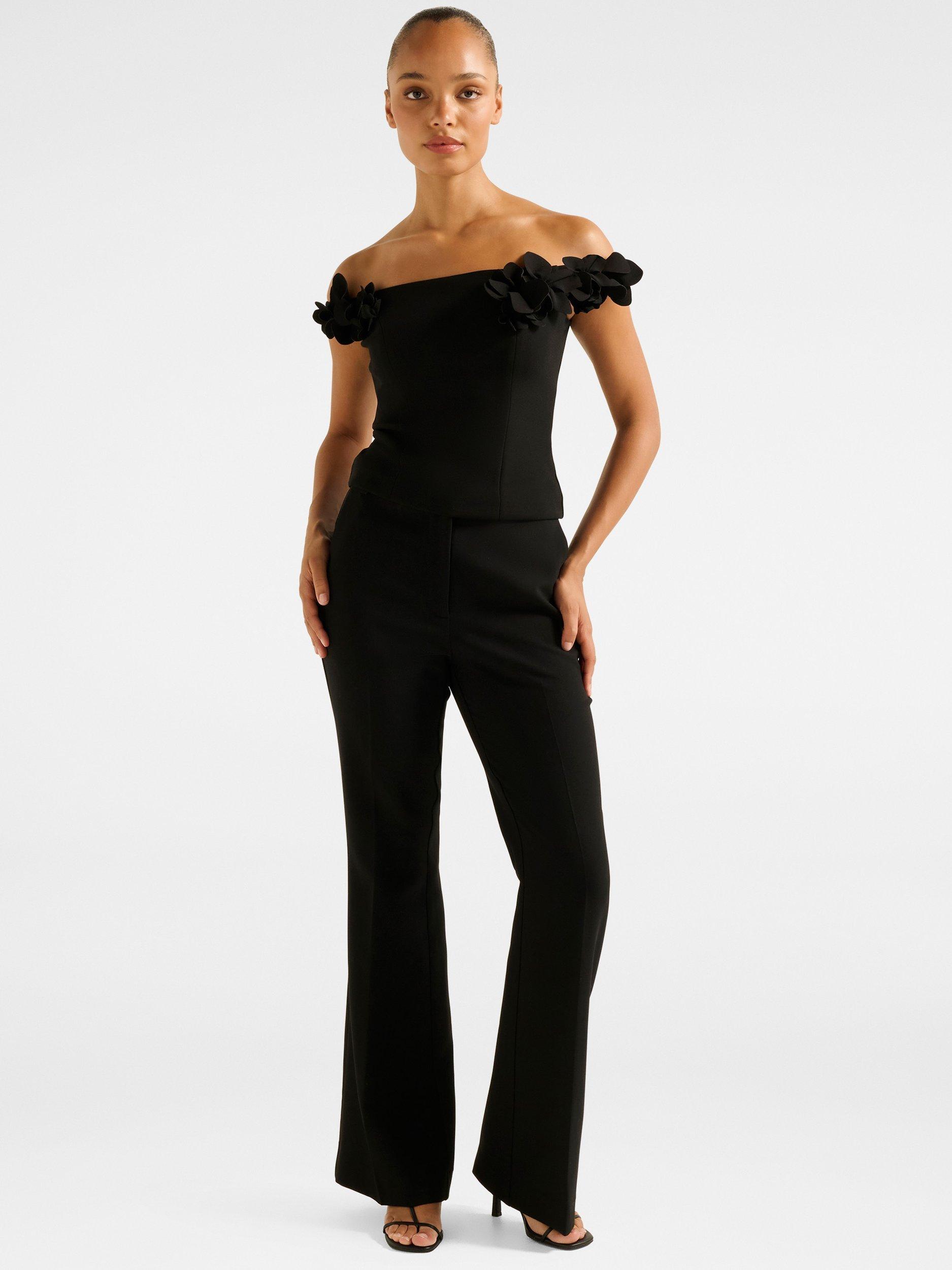 Product image 5 of 5, which shows Forever New Faye Applique Bardot Neck Top, Black, L
