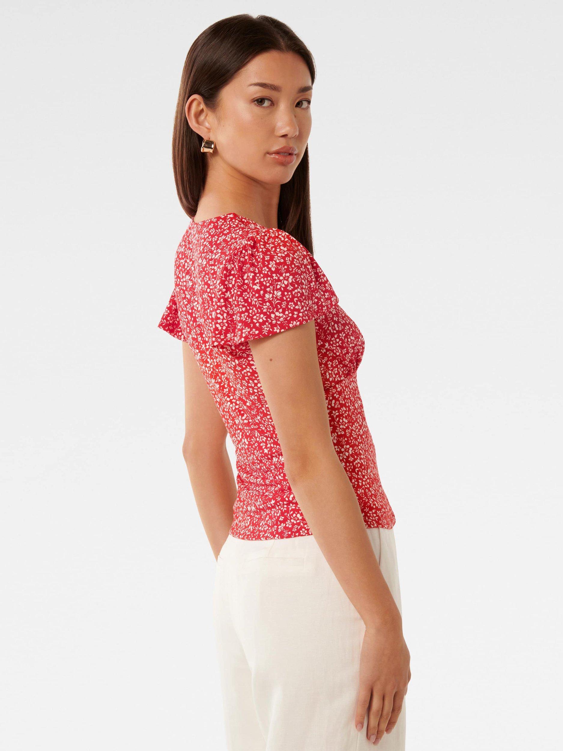Product image 2 of 5, which shows Forever New Lulu Floral Flutter Sleeve Top, Red Park, L