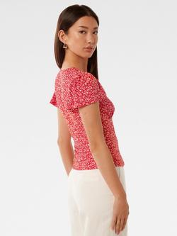 Forever New Lulu Floral Flutter Sleeve Top, Red Park - view 2, Red Park