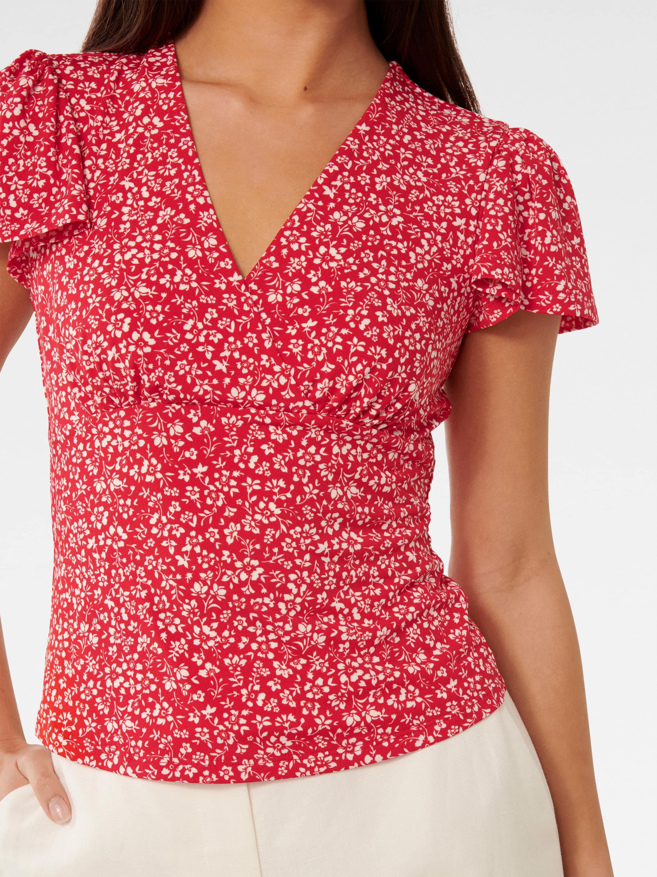 Product image 4 of 5, which shows Forever New Lulu Floral Flutter Sleeve Top, Red Park, L