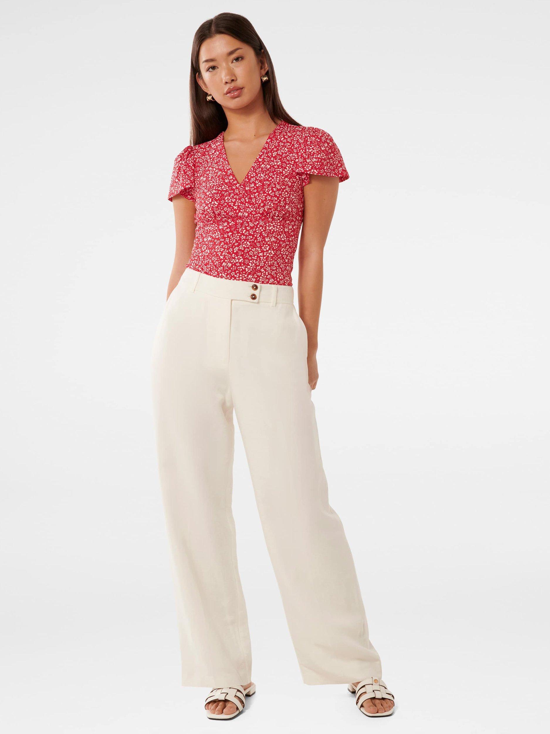 Product image 5 of 5, which shows Forever New Lulu Floral Flutter Sleeve Top, Red Park, L