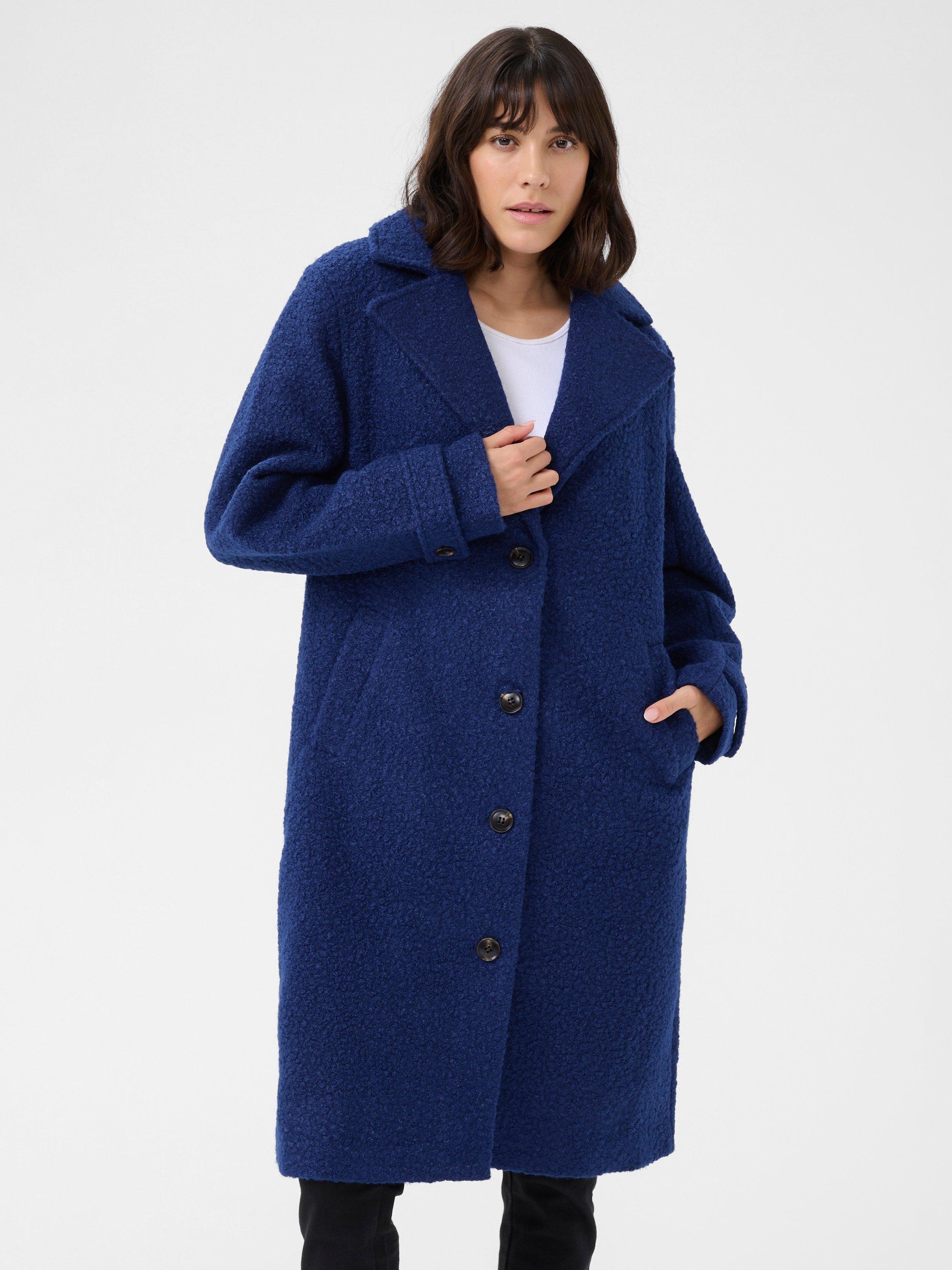 Product image 1 of 5, which shows KAFFE Anne Loose Fit Longline Coat, Mid Blue, 14