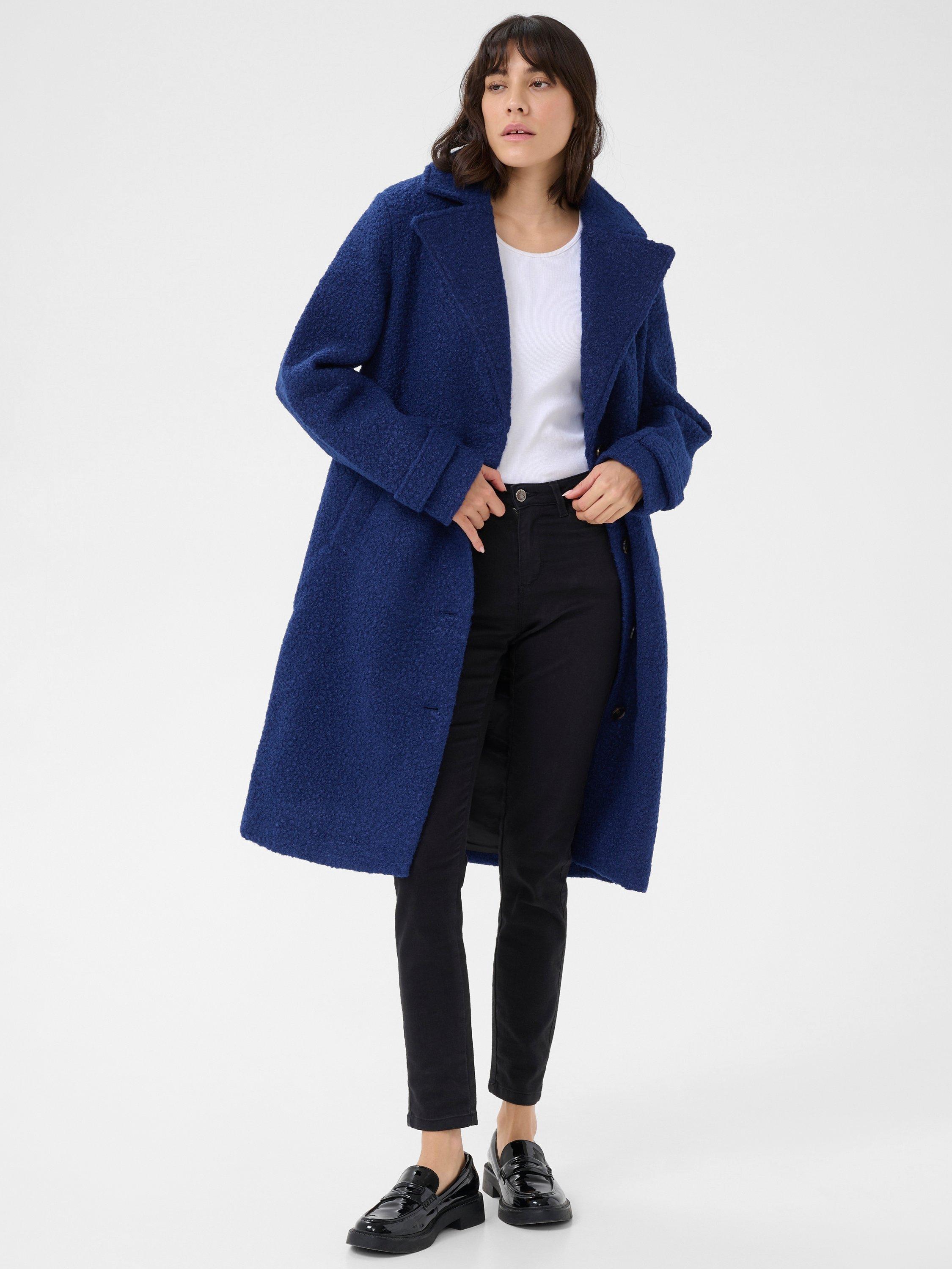 Product image 3 of 5, which shows KAFFE Anne Loose Fit Longline Coat, Mid Blue, 14