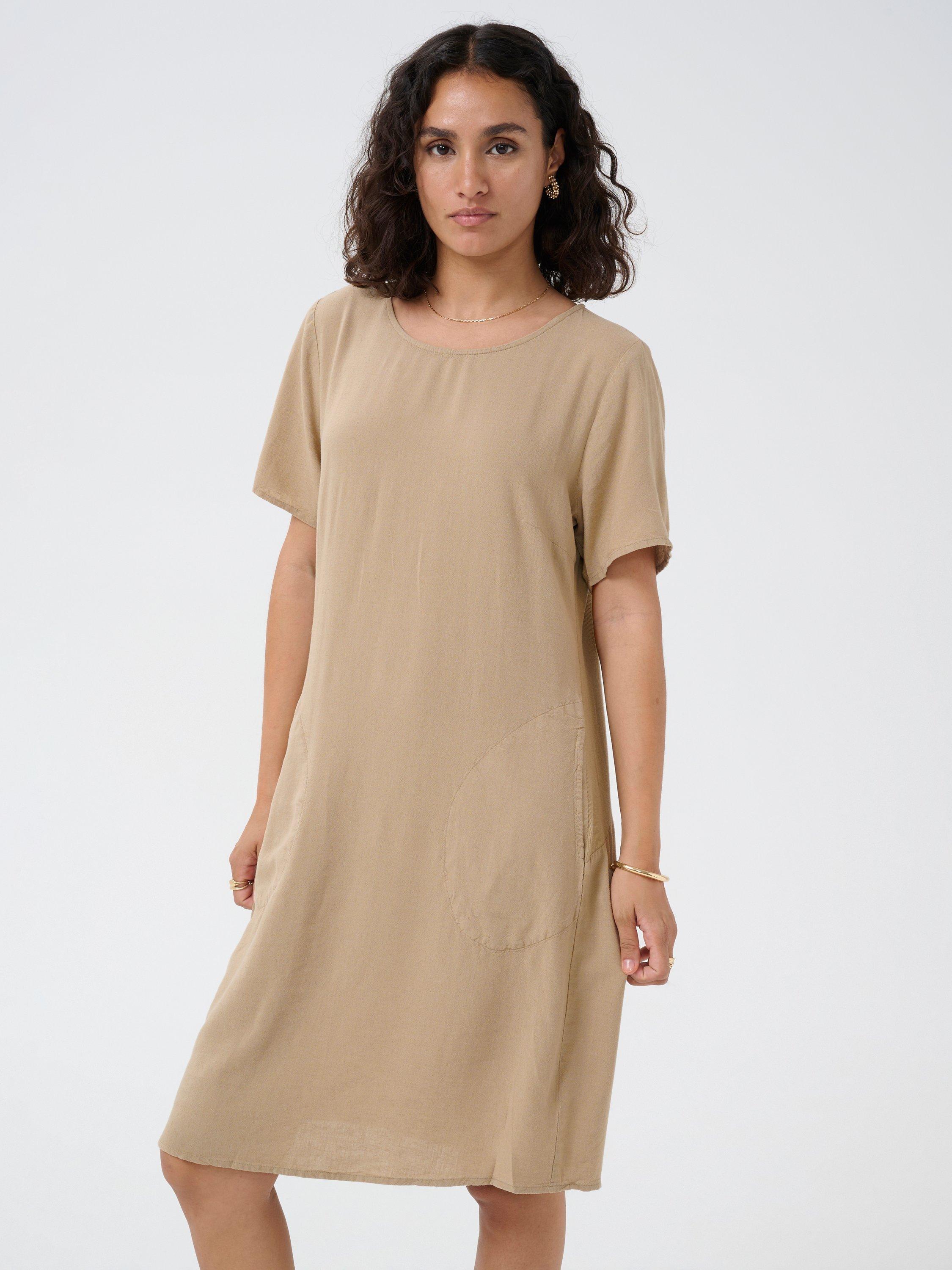 Product image 1 of 5, which shows KAFFE Milia Elbow Sleeve T-Shirt Dress, Chinchilla, 10