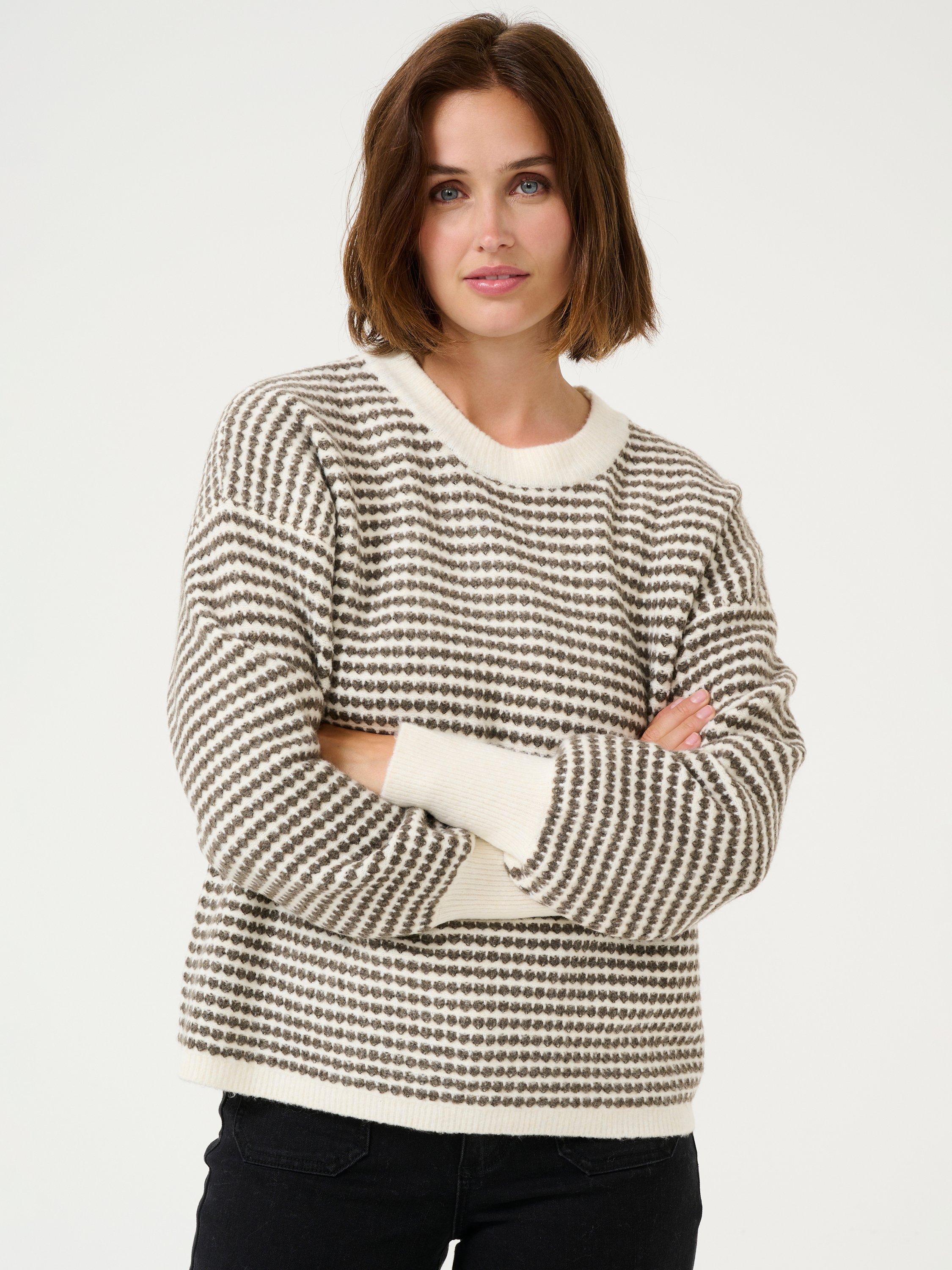 Product image 1 of 5, which shows KAFFE Ellery Textured Wool Blend Jumper, Chalk/Major Brown, XS