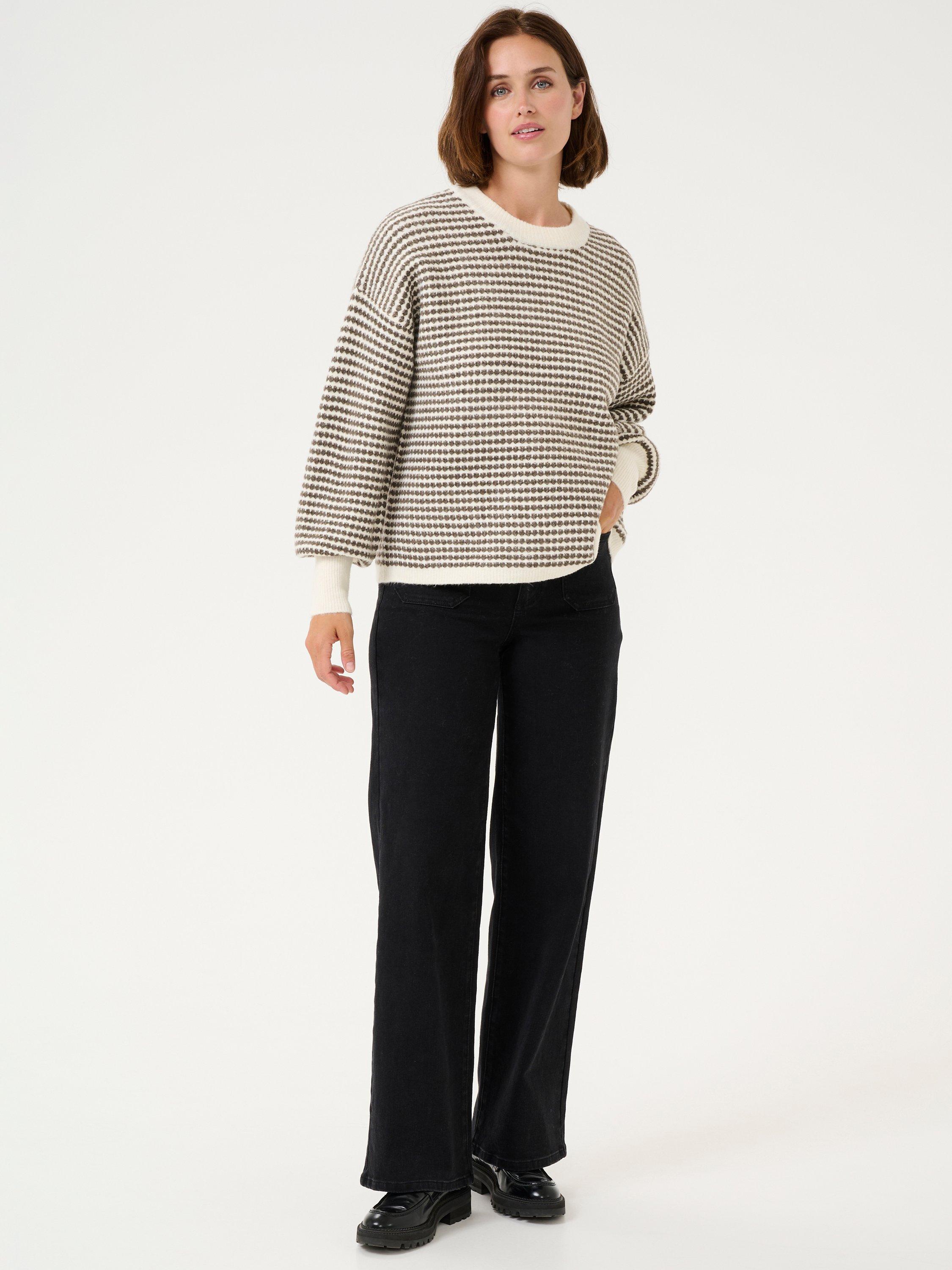 Product image 2 of 5, which shows KAFFE Ellery Textured Wool Blend Jumper, Chalk/Major Brown, XS