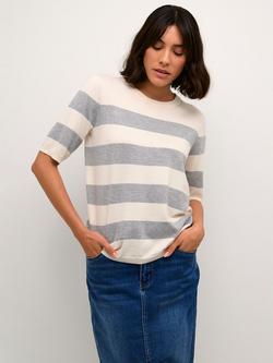 KAFFE Lizza Stripe Elbow Sleeve Jumper, Grey/White