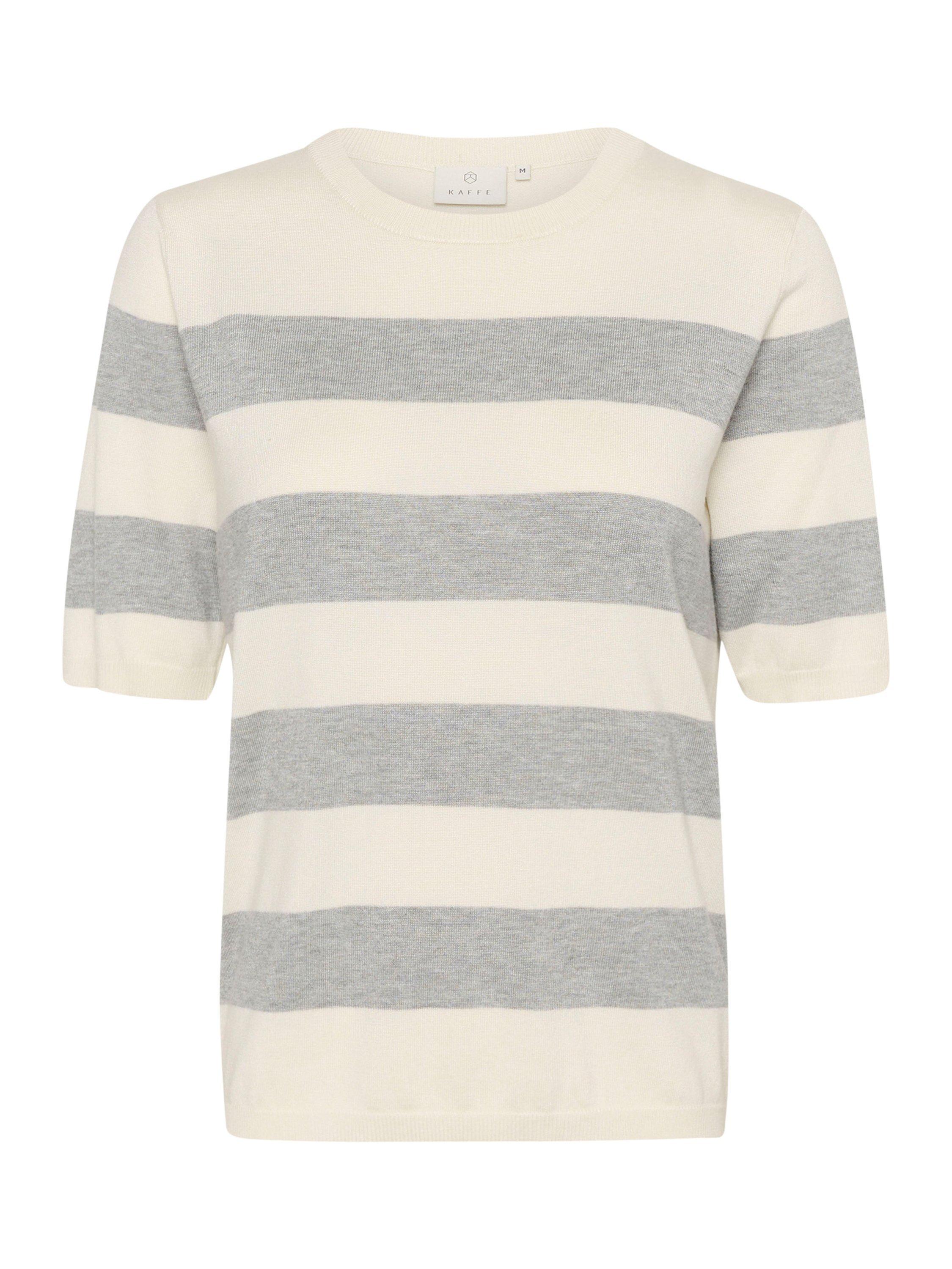 Product image 4 of 5, which shows KAFFE Lizza Stripe Elbow Sleeve Jumper, Grey/White, XS