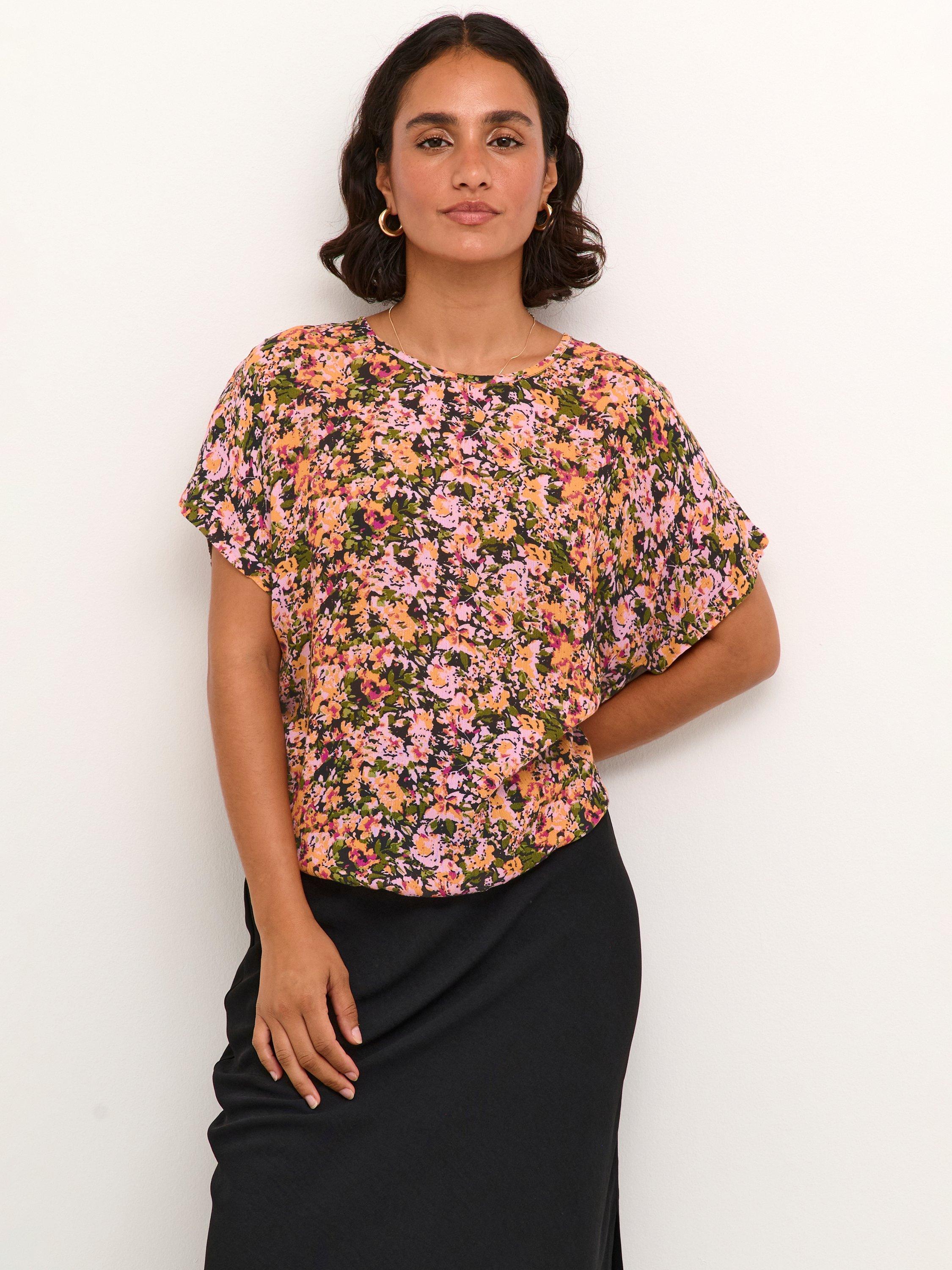 Product image 1 of 6, which shows KAFFE Amber Floral Batwing Top, Multi, 8