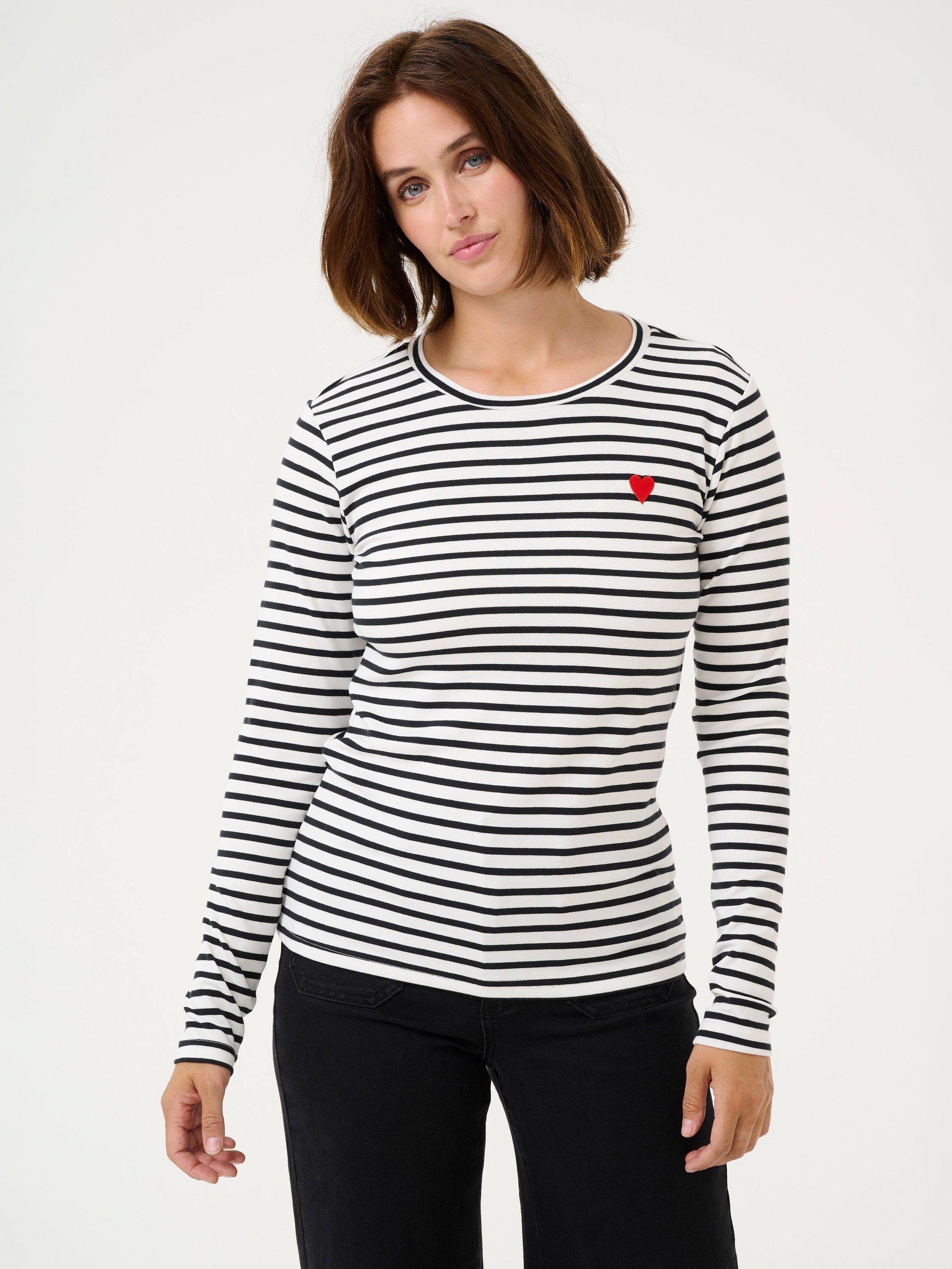 Product image 1 of 5, which shows KAFFE Liddy Stripe Heart Jersey Top, Multi, XS