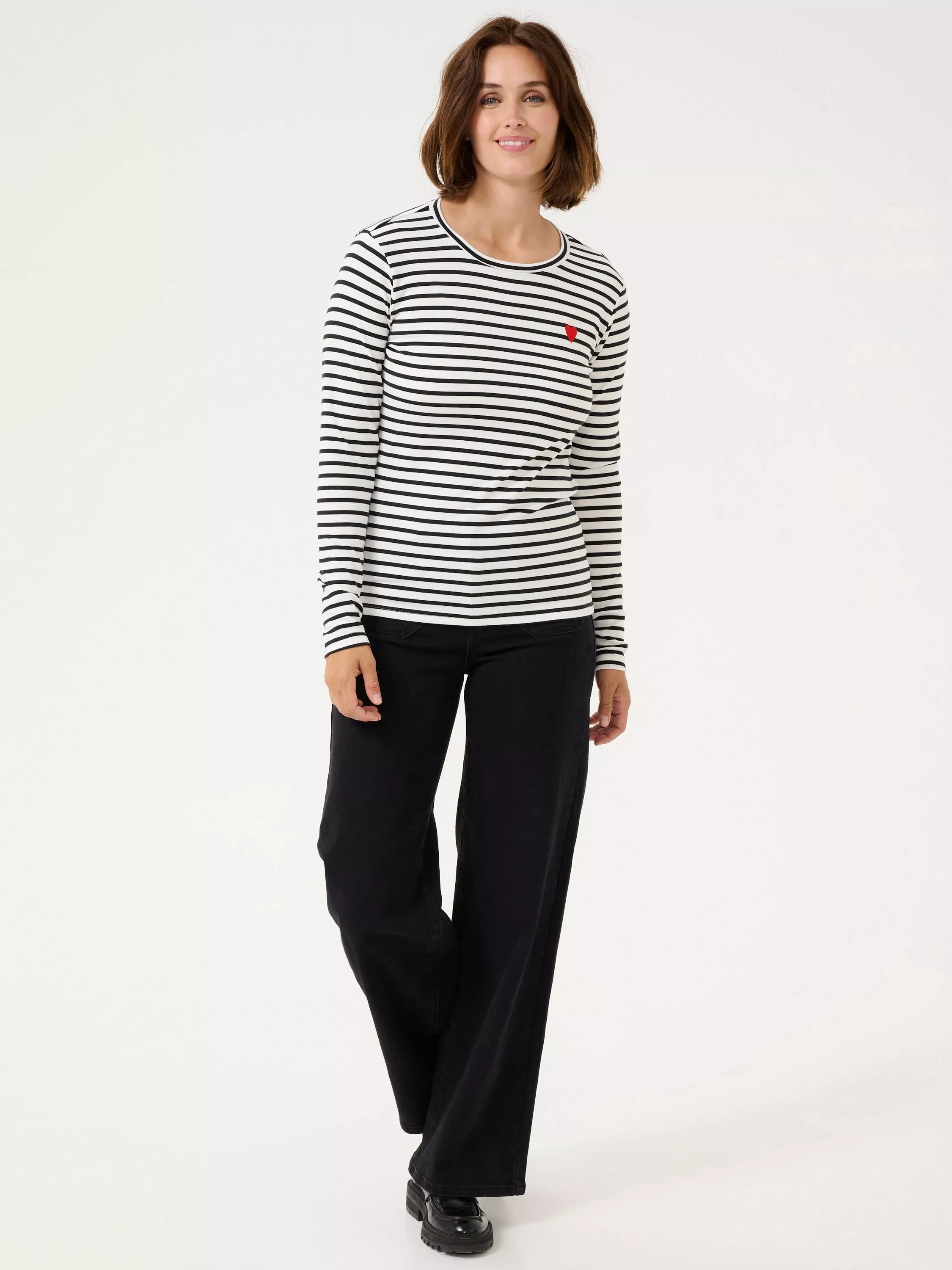 T-Shirt Donna Kaffe Liddy A Righe - Manica Lunga Girocollo Casual - 2