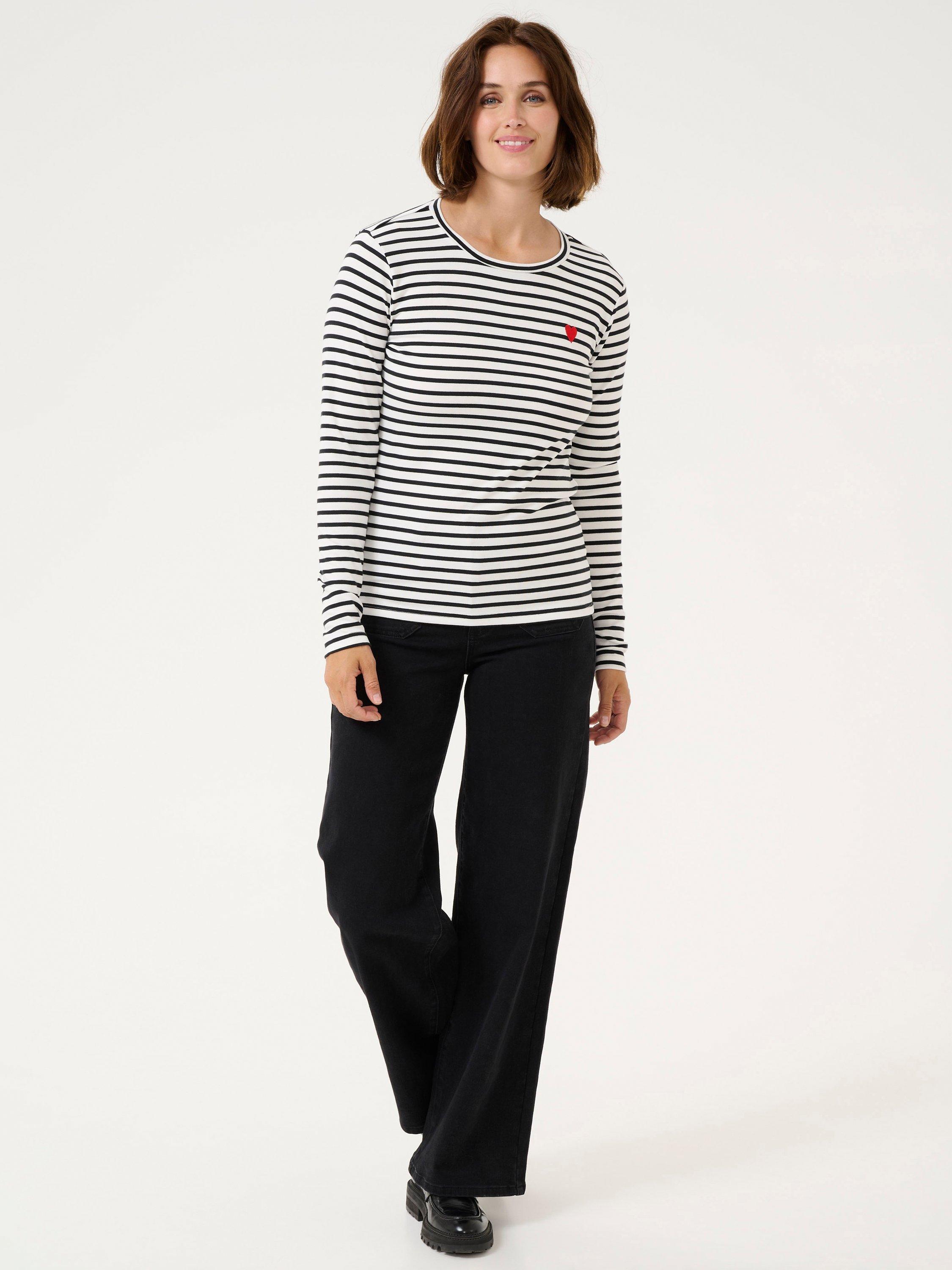 Product image 2 of 5, which shows KAFFE Liddy Stripe Heart Jersey Top, Multi, XS
