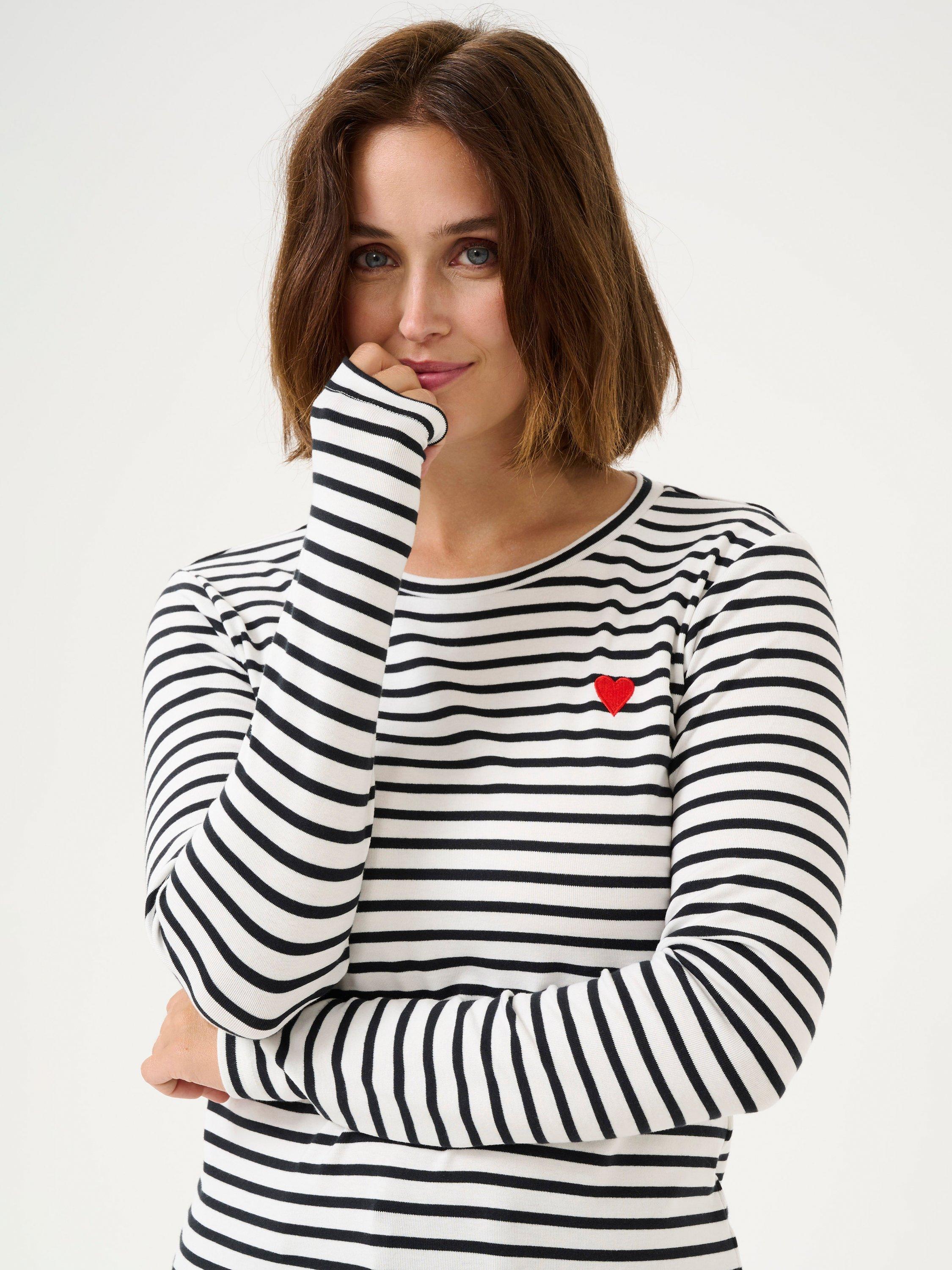 Product image 3 of 5, which shows KAFFE Liddy Stripe Heart Jersey Top, Multi, XS