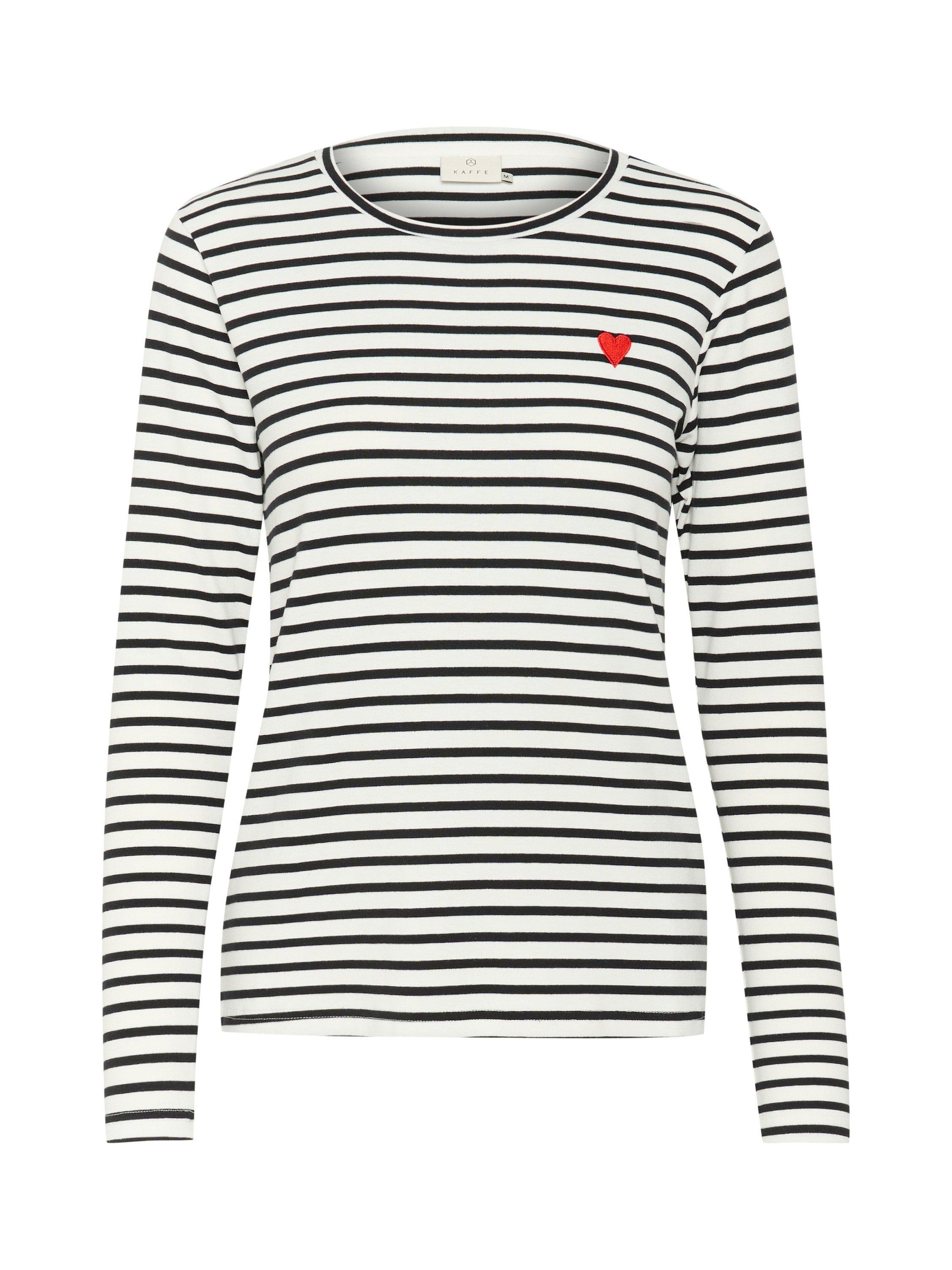 Product image 4 of 5, which shows KAFFE Liddy Stripe Heart Jersey Top, Multi, XS