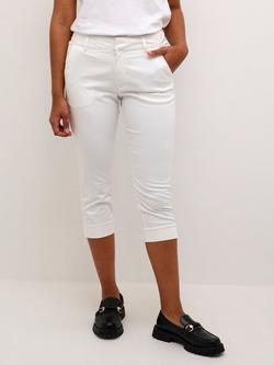 KAFFE Lea Slim Fit Capri Trousers, Mid Green, White