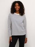 KAFFE Winny Stripe Long Sleeve Top, Antique White/Blue