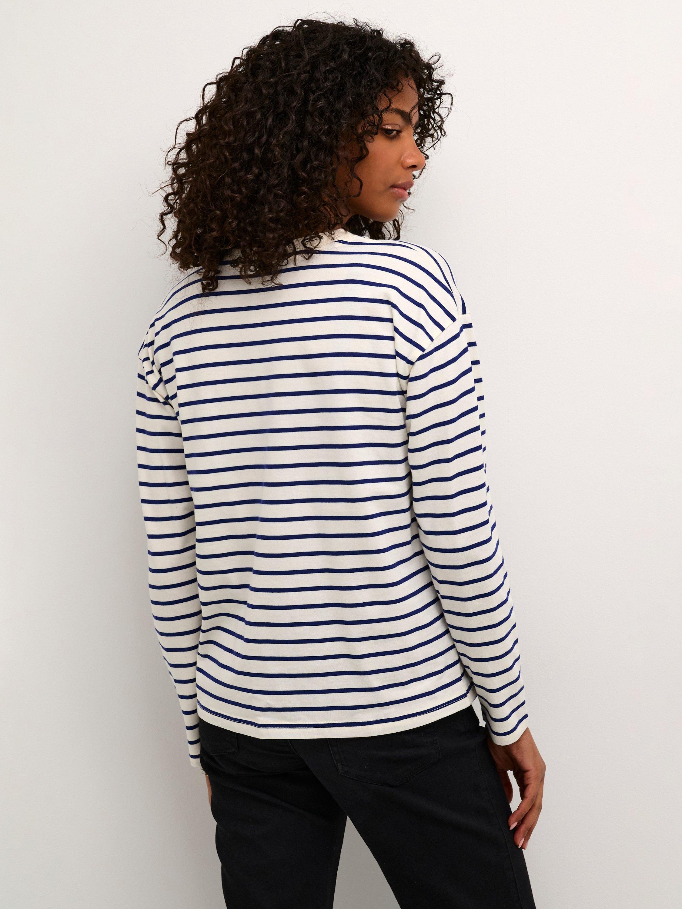 Product image 2 of 6, which shows KAFFE Winny Stripe Long Sleeve Top, Antique White/Blue, XS