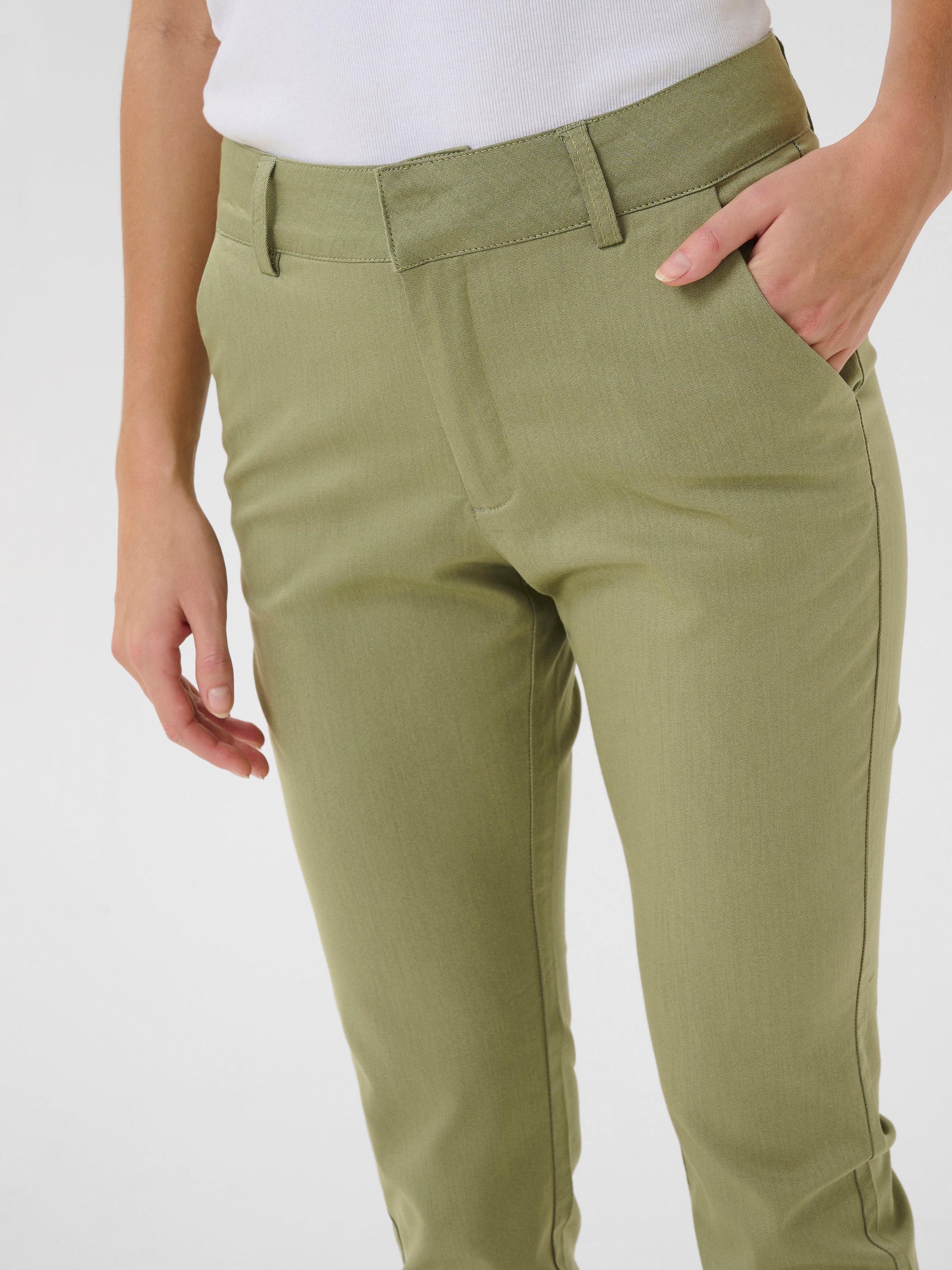 Product image 3 of 5, which shows KAFFE Lea Slim Fit Capri Trousers, Mid Green, 8