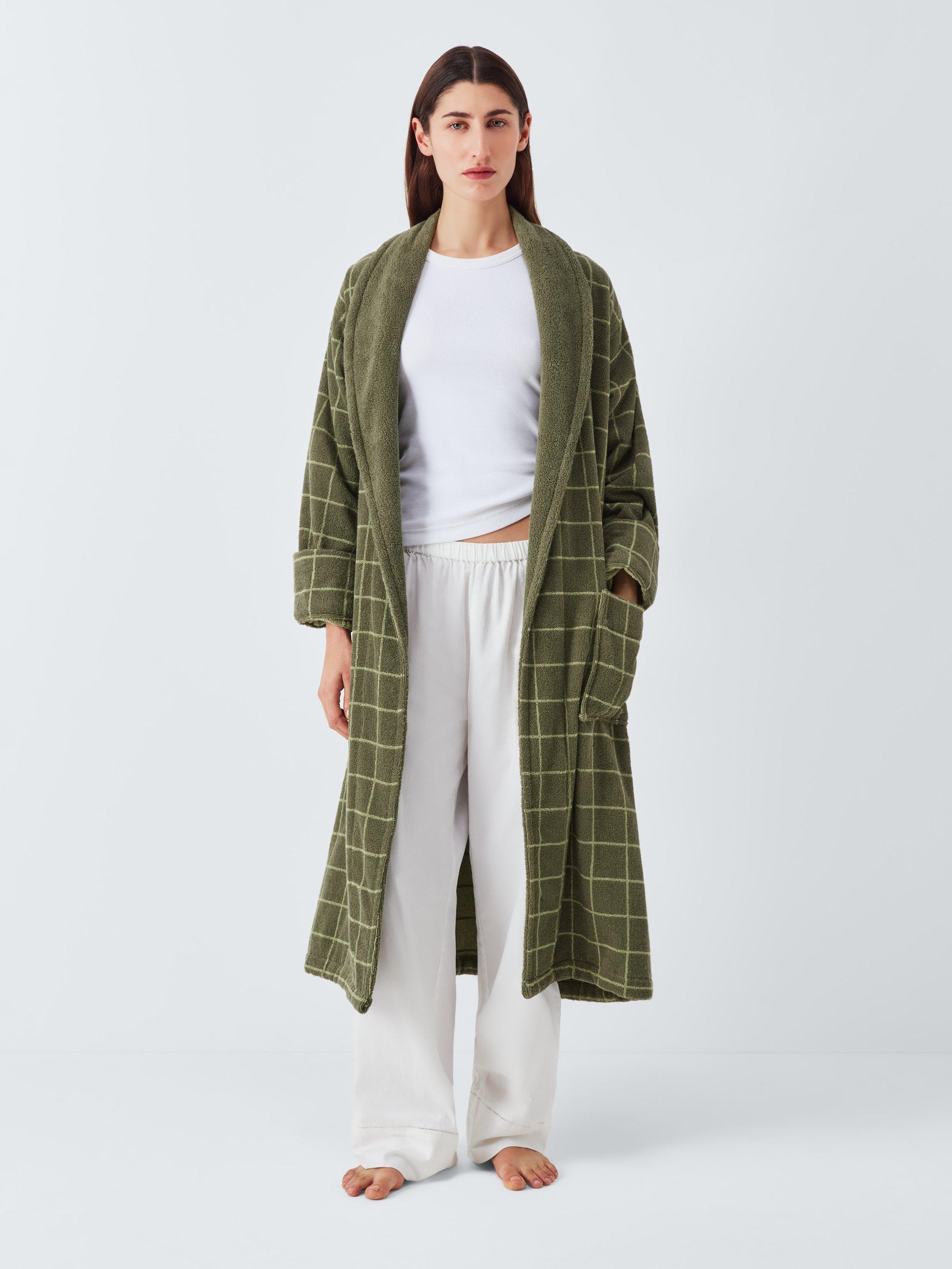 Product image 1 of 7, which shows John Lewis Tonal Check Bath Robe, Avocado, M-L