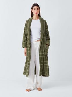 John Lewis Tonal Check Bath Robe, Avocado