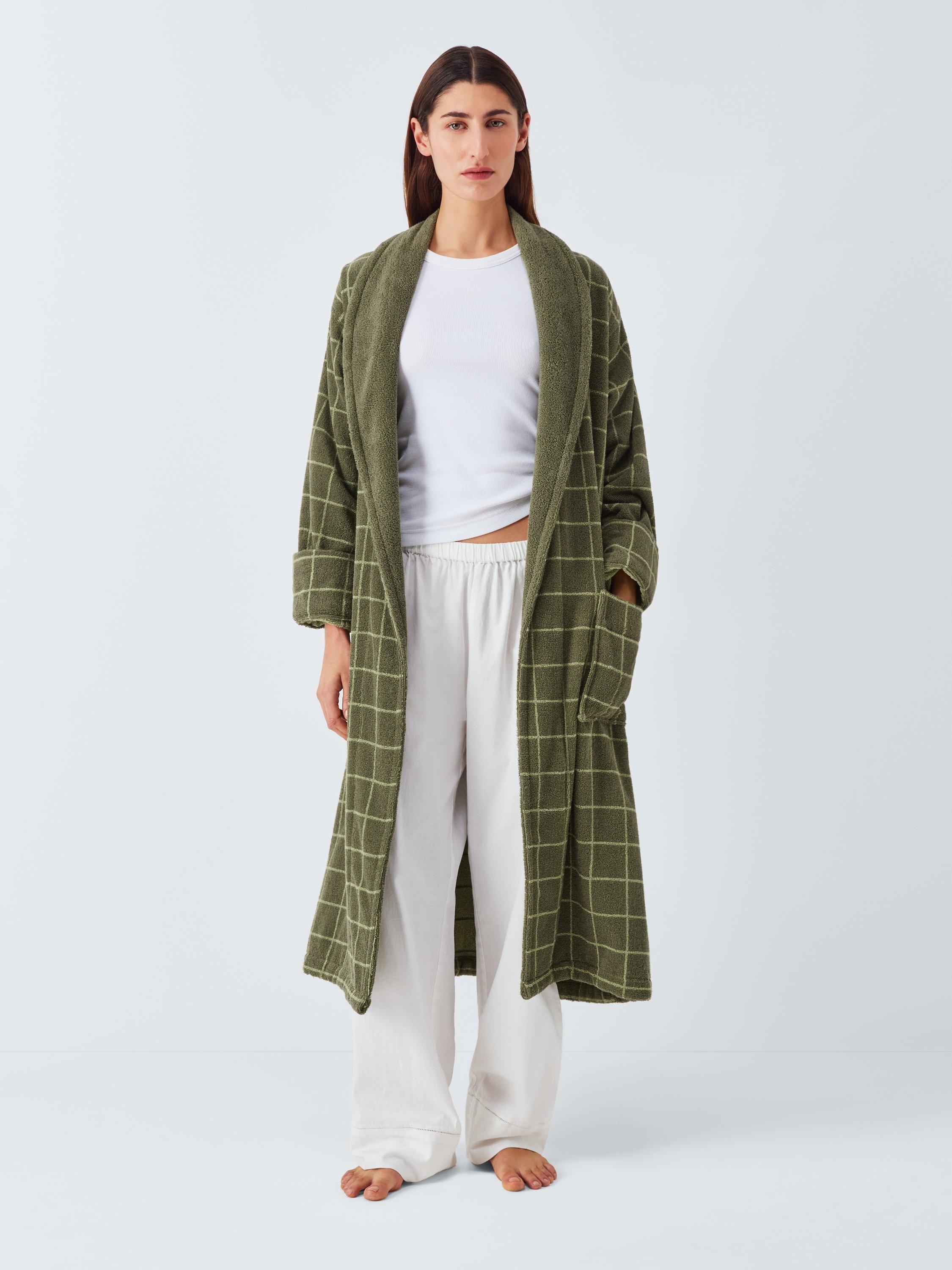 Product image 3 of 7, which shows John Lewis Tonal Check Bath Robe, Avocado, M-L