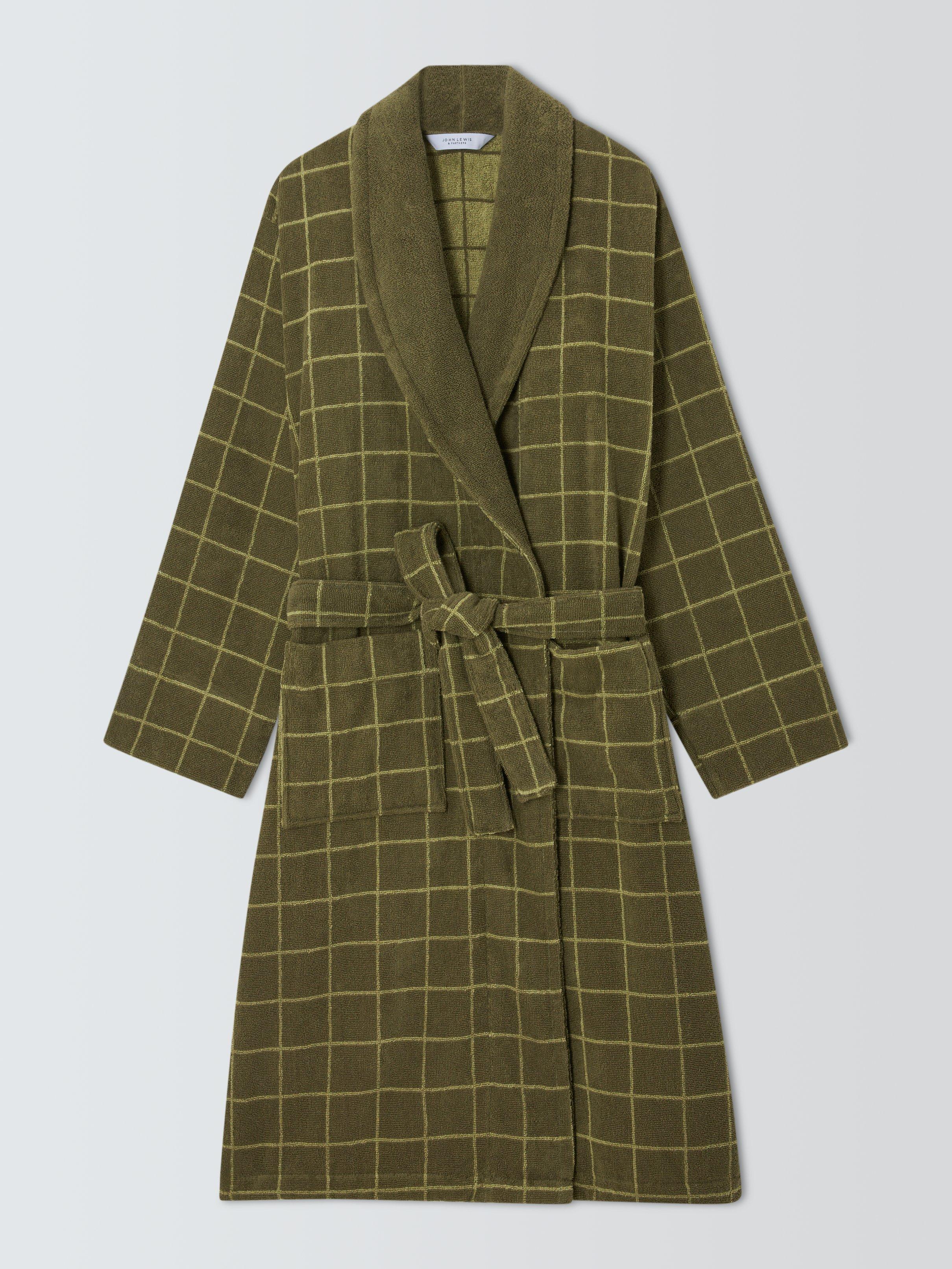 Product image 6 of 7, which shows John Lewis Tonal Check Bath Robe, Avocado, M-L