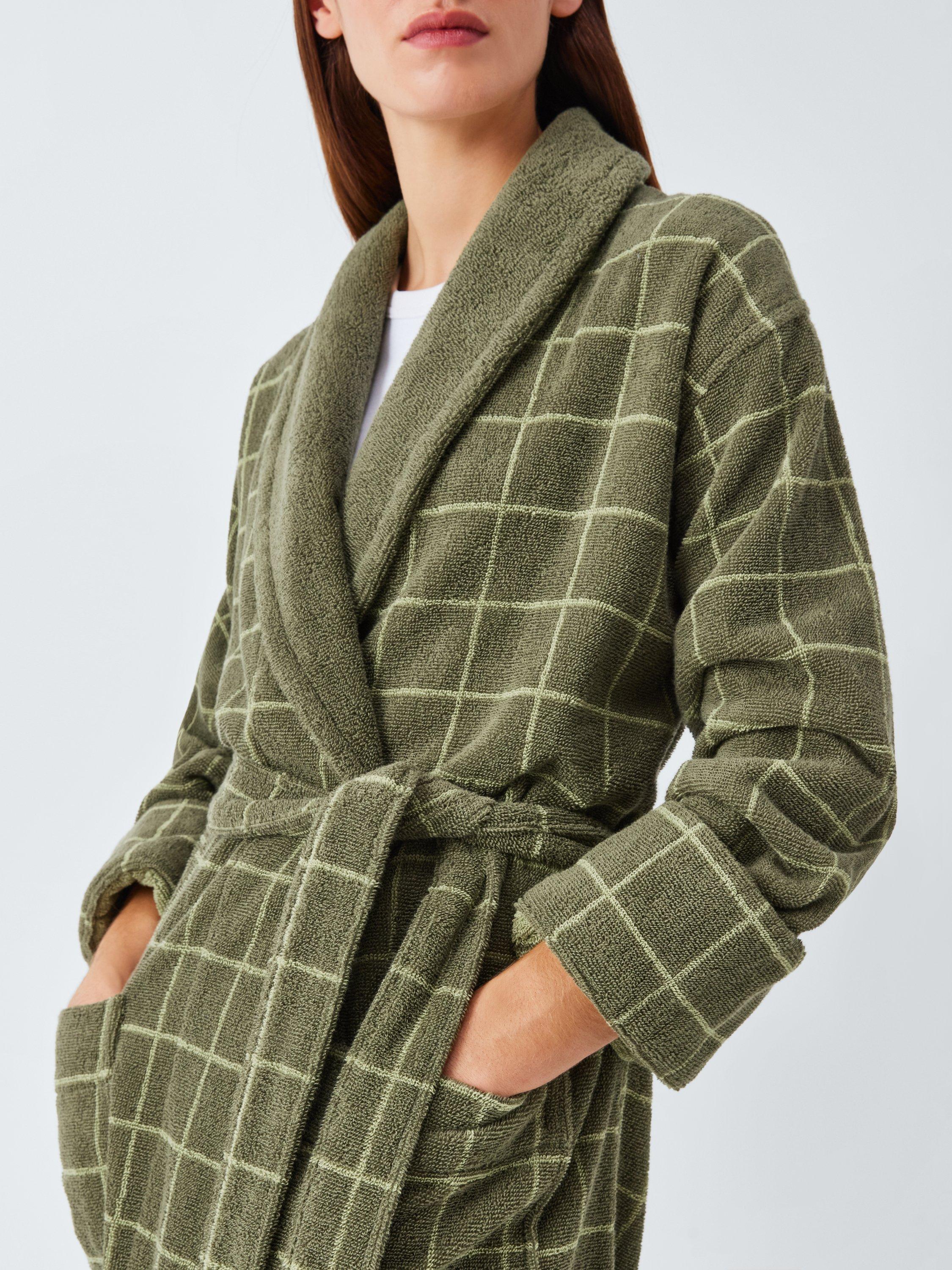 Product image 7 of 7, which shows John Lewis Tonal Check Bath Robe, Avocado, M-L