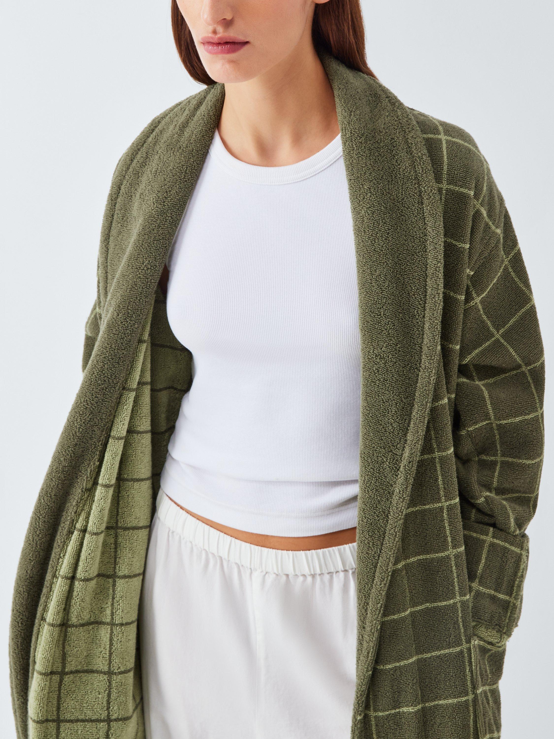 Product image 5 of 7, which shows John Lewis Tonal Check Bath Robe, Avocado, M-L