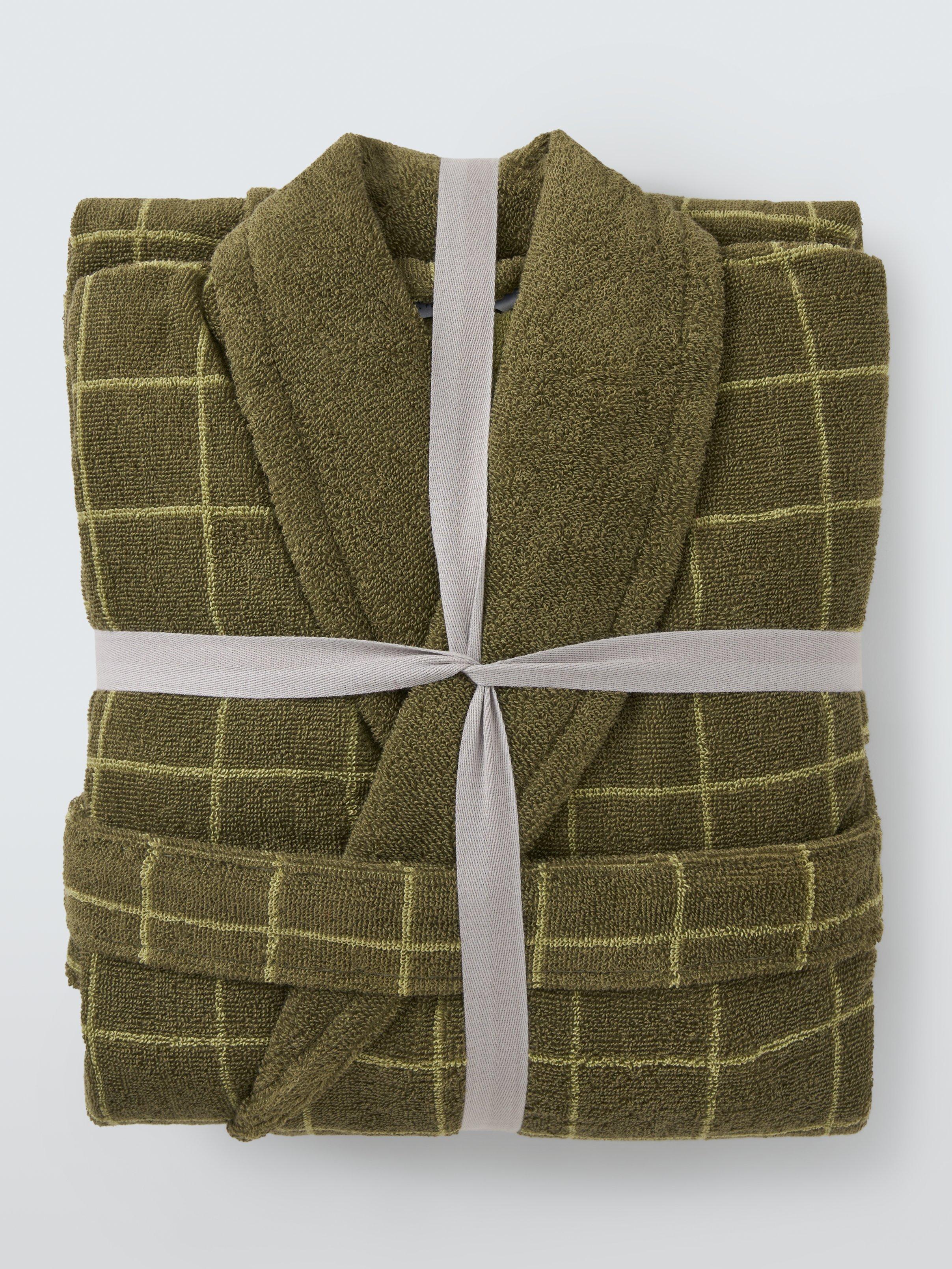 Product image 4 of 7, which shows John Lewis Tonal Check Bath Robe, Avocado, M-L