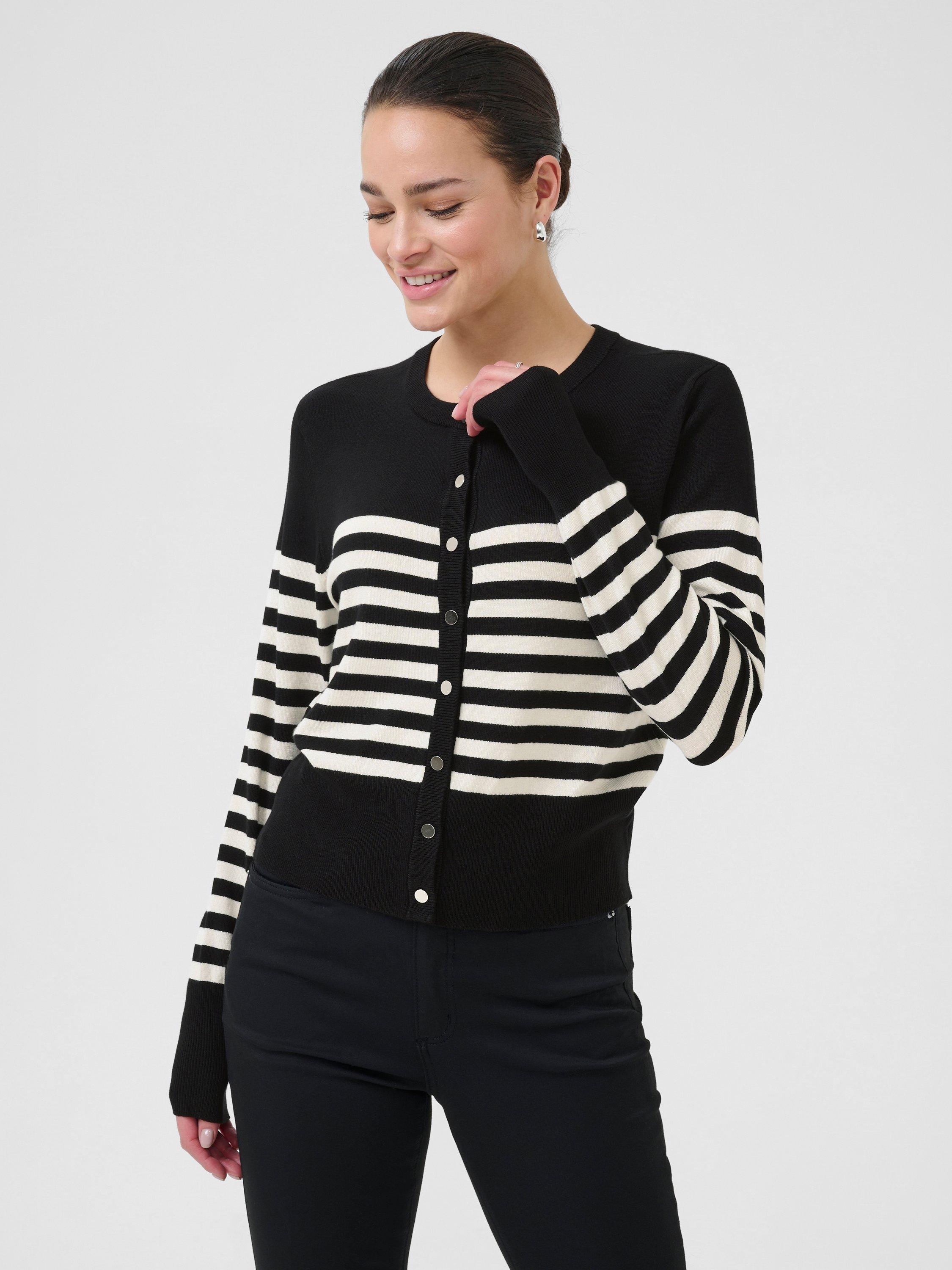 Product image 1 of 6, which shows KAFFE Lizza Stripe Cardigan, Black/Multi, XS
