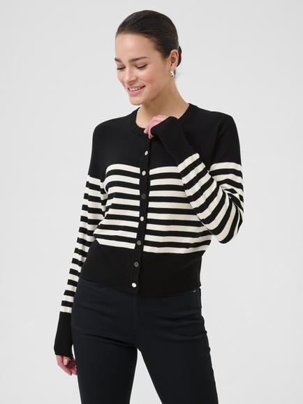 KAFFE Lizza Stripe Cardigan, Black/Multi, Black/Multi